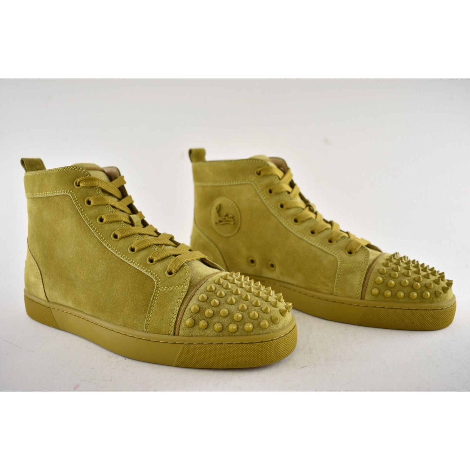 Christian Louboutin Lou Spikes Flat Yellow Green Suede High Top Sneaker 44 11 Size US 11 / EU 44 - 3 Thumbnail