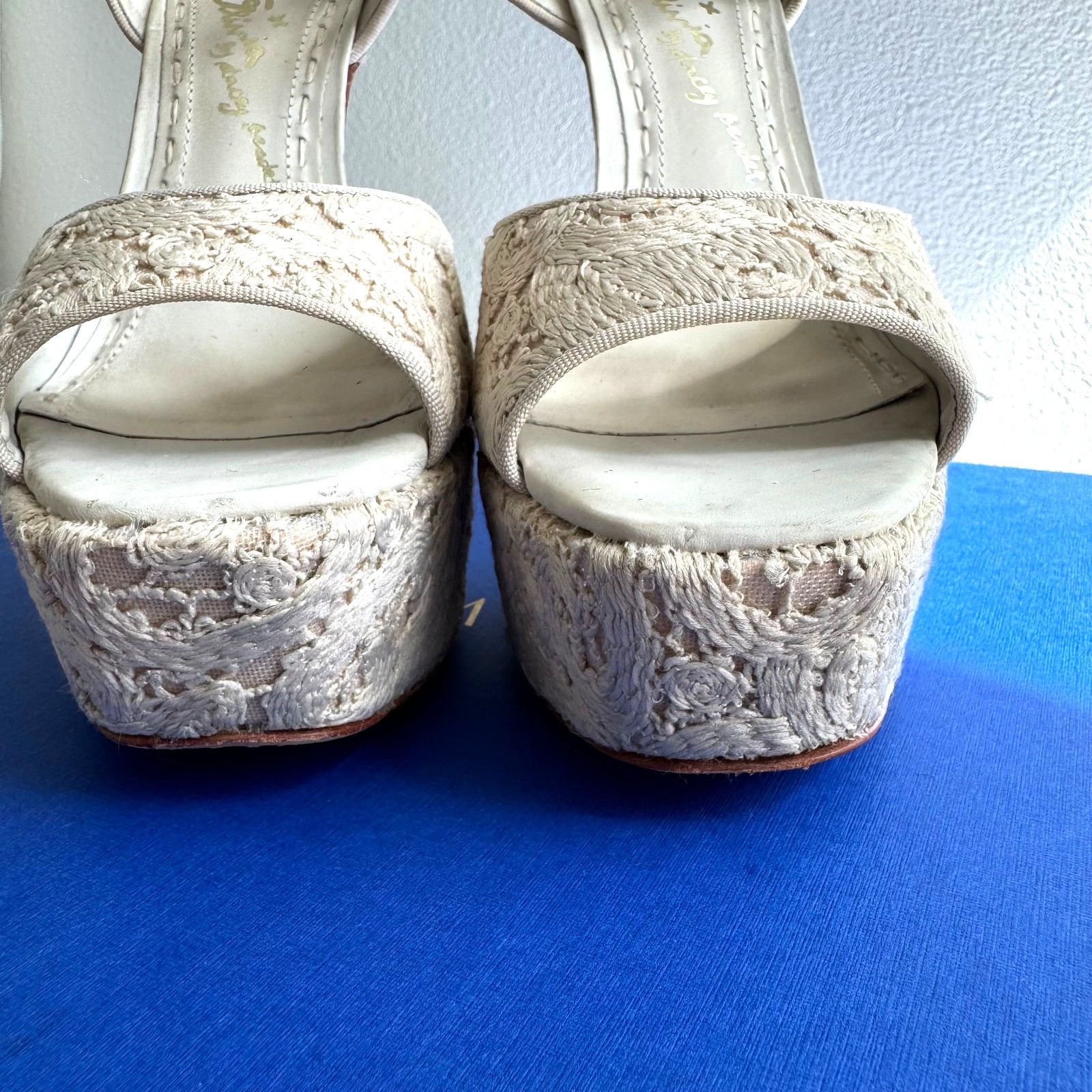 Alice + Olivia Alice + Olivia Lena Ivory Lace Ankle Strap Platform Heels Size US 8.5 / IT 38.5 - 5 Thumbnail