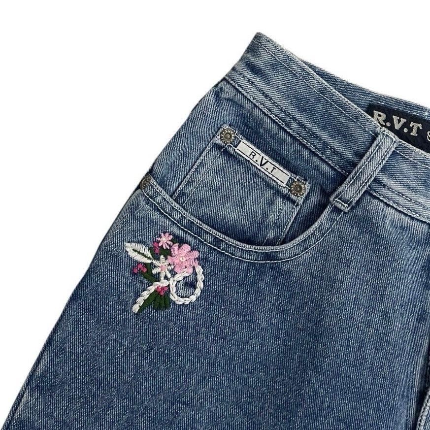 Vintage R.V.T Vintage Floral Embroidered Ankle Cropped Jeans Size 26" / US 2 / IT 38 - 2 Thumbnail