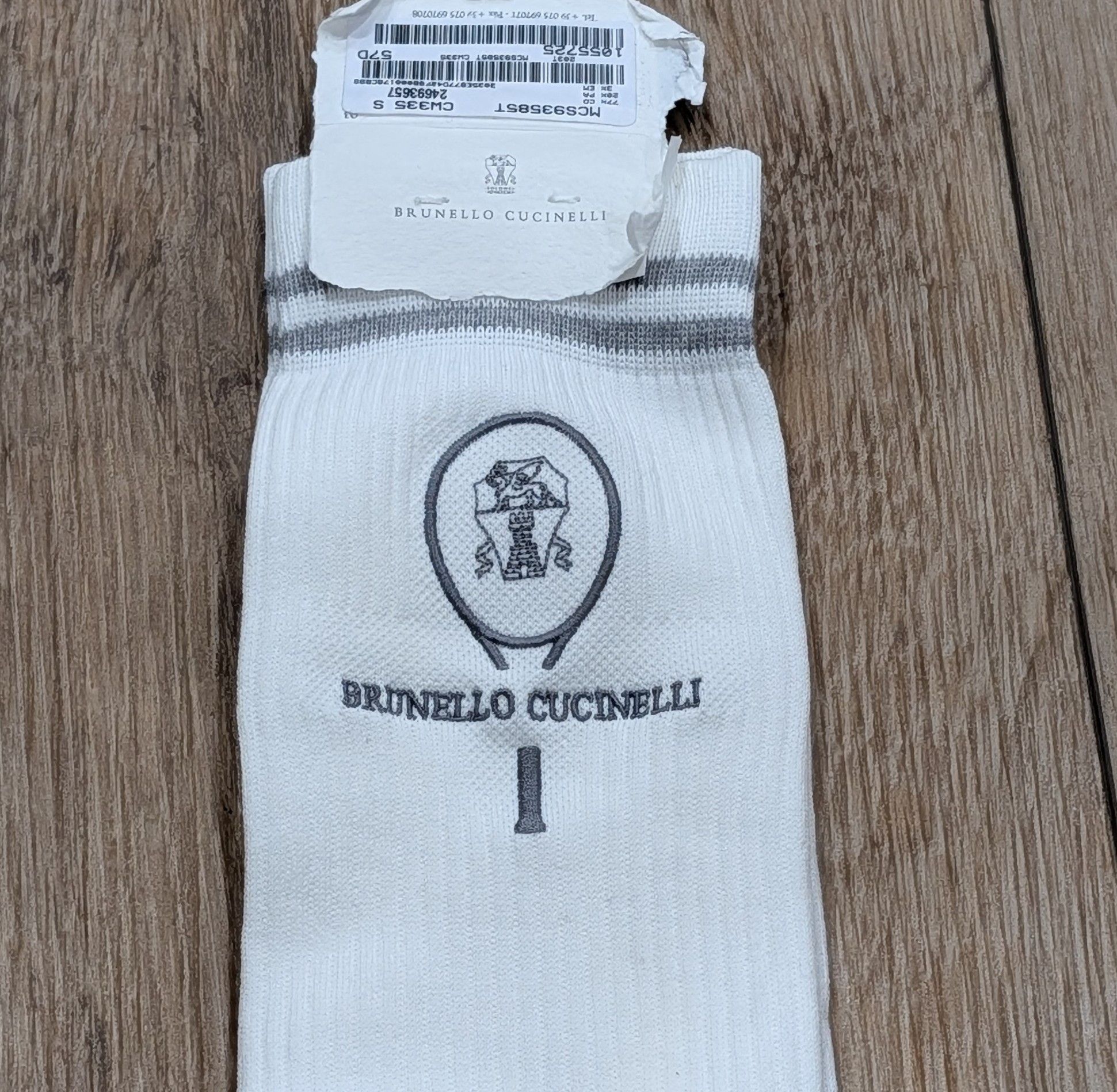 Brunello Cucinelli Brunello Cucinelli Striped Logo Crew Socks White/Gray Small Size ONE SIZE - 2 Thumbnail