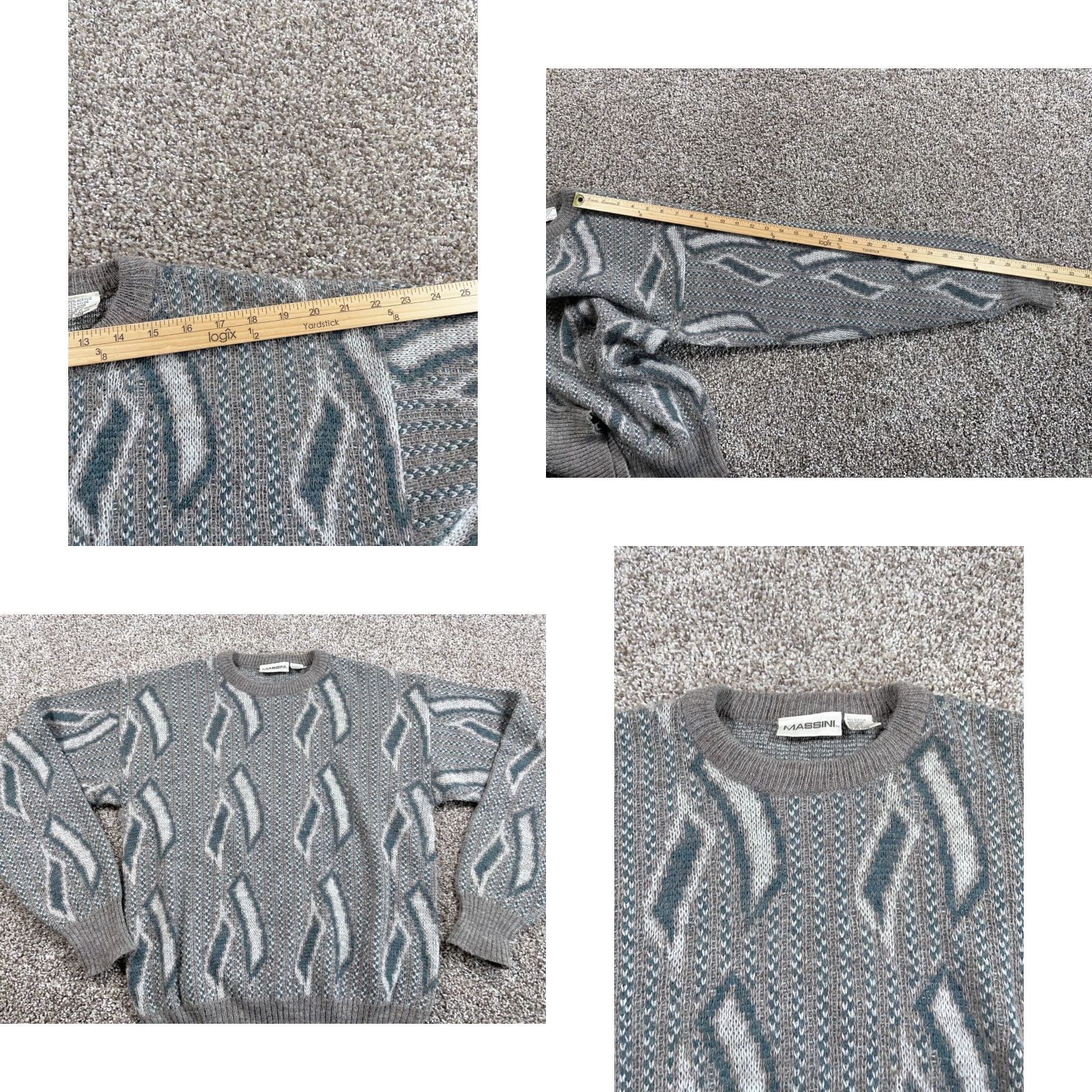 Vintage VINTAGE Massini Geometric Pattern Sweater Adult Medium Gray Wool Blend Knit Pullover 80s 90s Mens Size US M / EU 48-50 / 2 - 8 Thumbnail