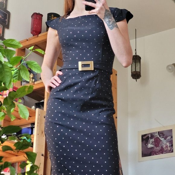 Joseph Ribkoff Joseph Ribkoff Black Golden Studded Midi Dress - Size 4 Size S / US 4 / IT 40 - 1 Thumbnail