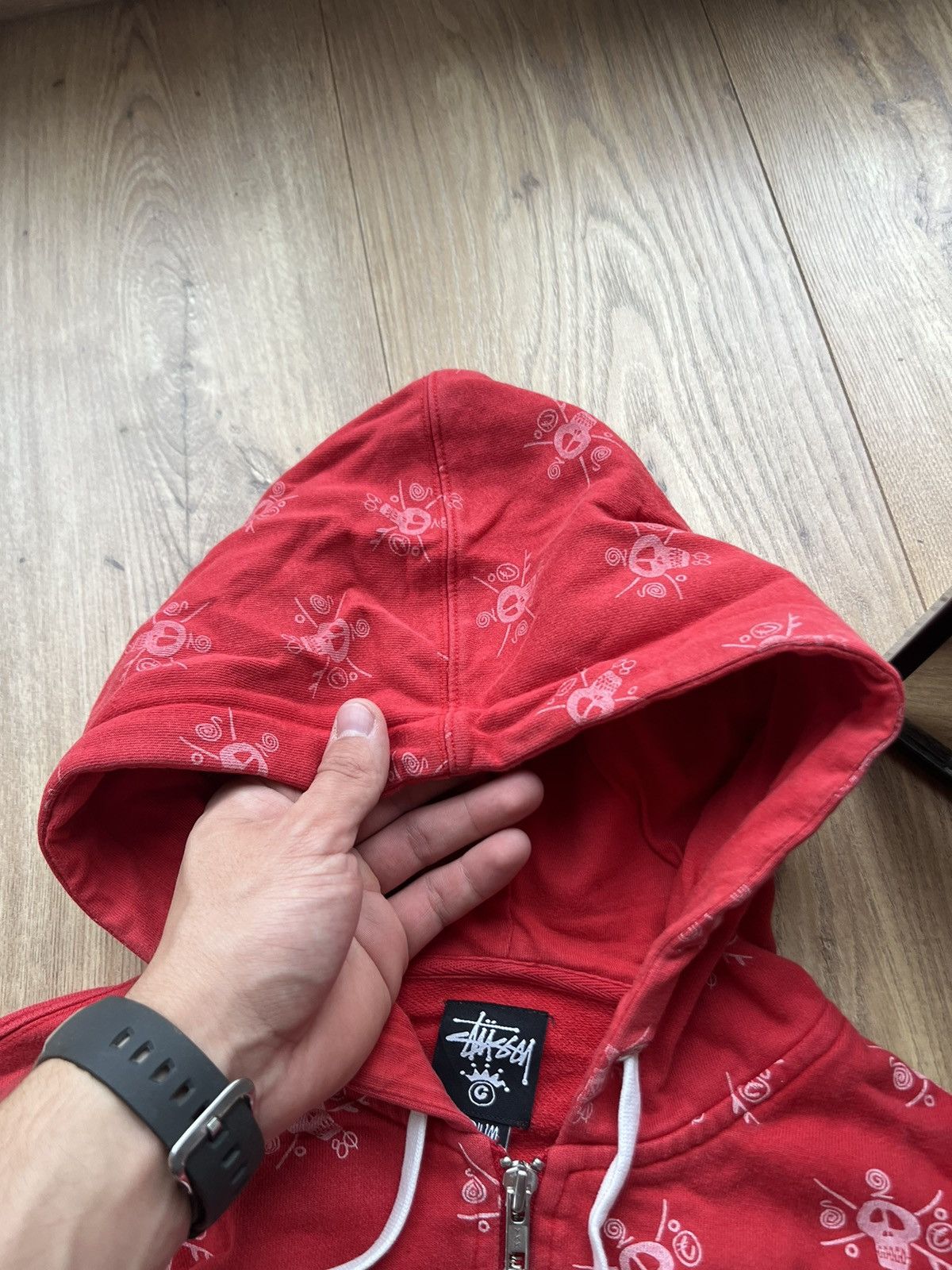 00’s STUSSY VINTAGE ZIP HOODIE MONOGRAM SKATE SKULL Y2K