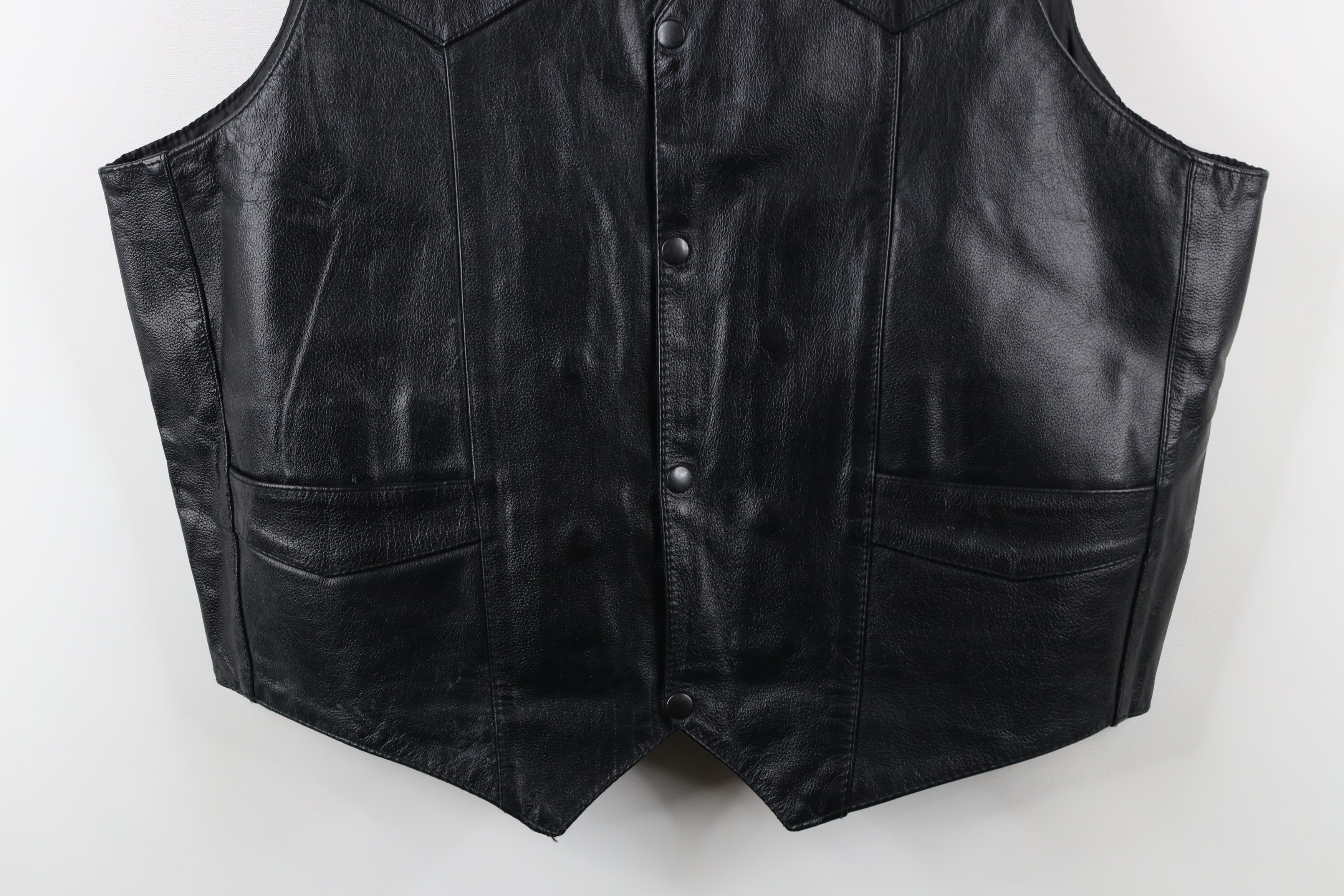 Vintage Vintage 90s Streetwear Leather Motorcycle Vest Jacket Black Size US XXL / EU 58 / 5 - 3 Thumbnail