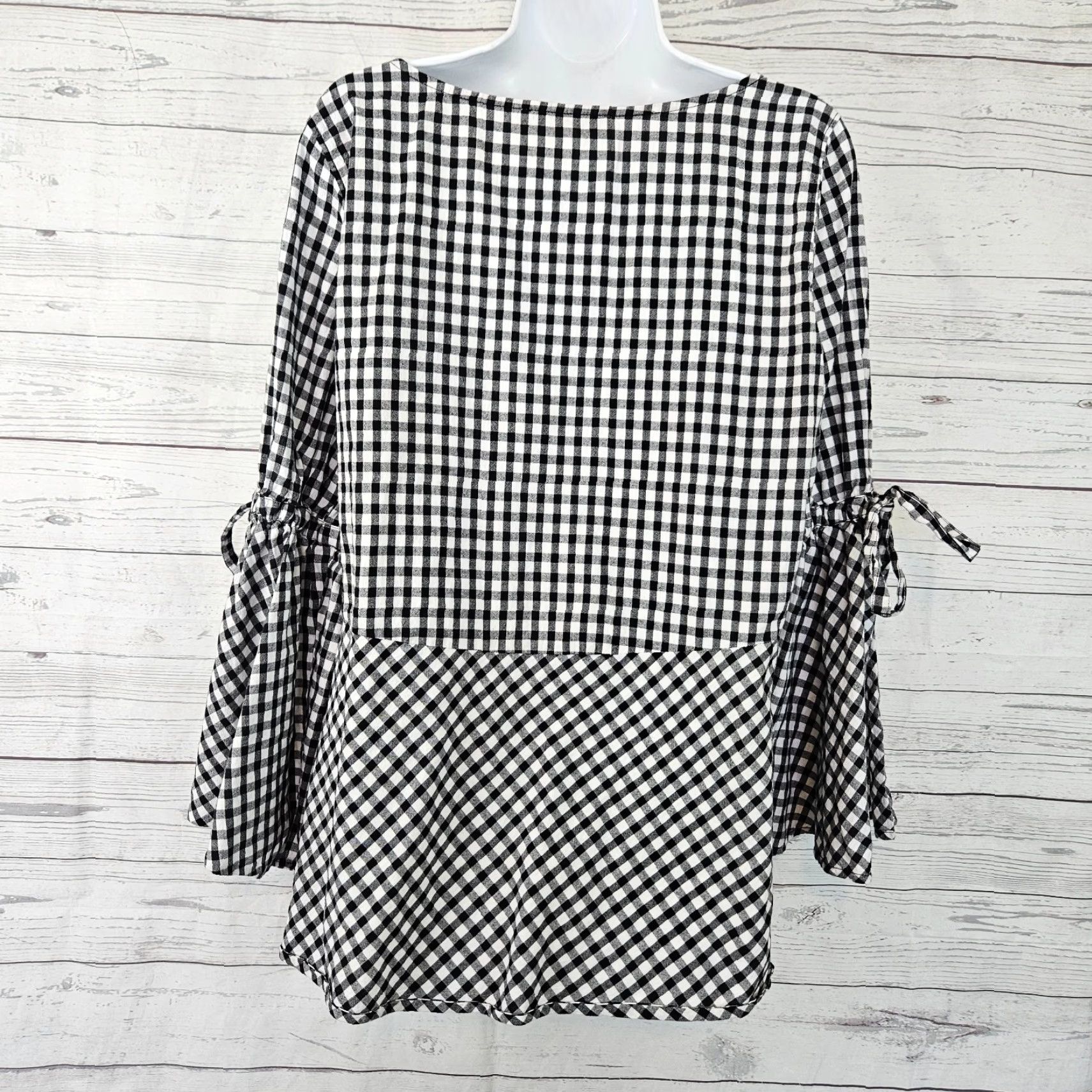 Loft LOFT Womens Top Blouse Gingham Black White Split Sleeves Cotton Size L Size L / US 10 / IT 46 - 4 Thumbnail