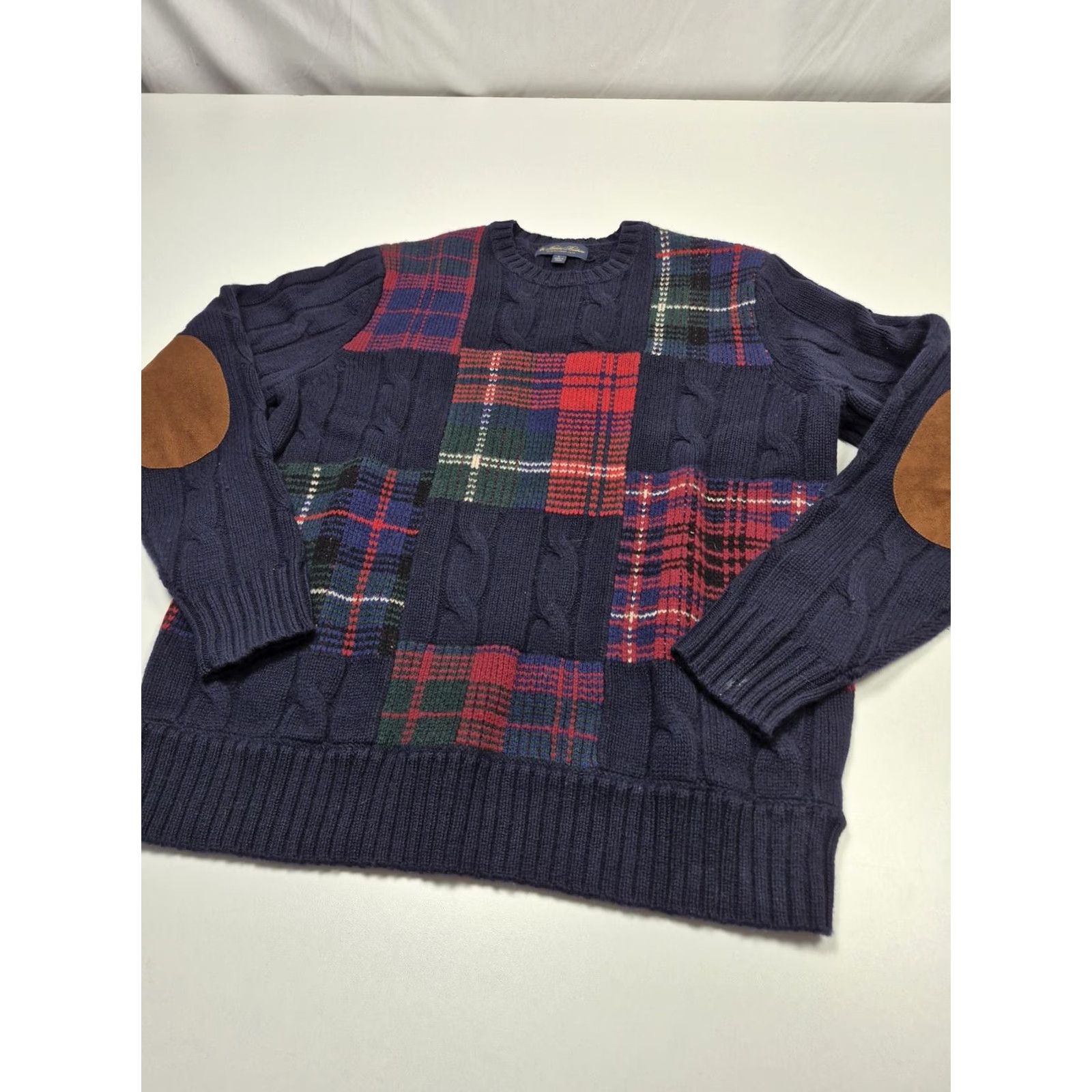 Brooks Brothers Brooks Brothers Sweater Mens Large Blue Merino Wool Plaid Crewneck Elbow Patch Size US L / EU 52-54 / 3 - 2 Thumbnail