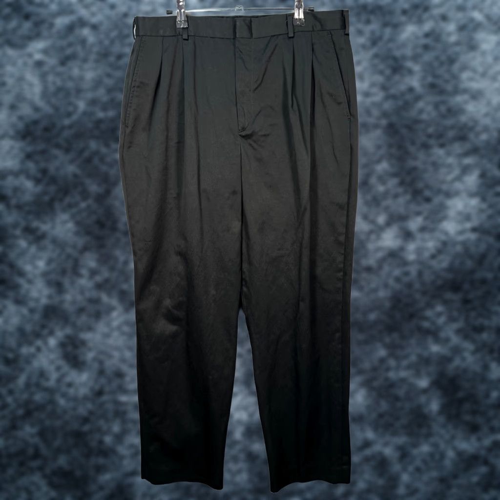 Lands' End Lands' End Mens Dress Pants Black 35 Regular Pleated Cotton Blend Straight Front Slashed Pockets Vintage: No Size US 35 - 1 Thumbnail