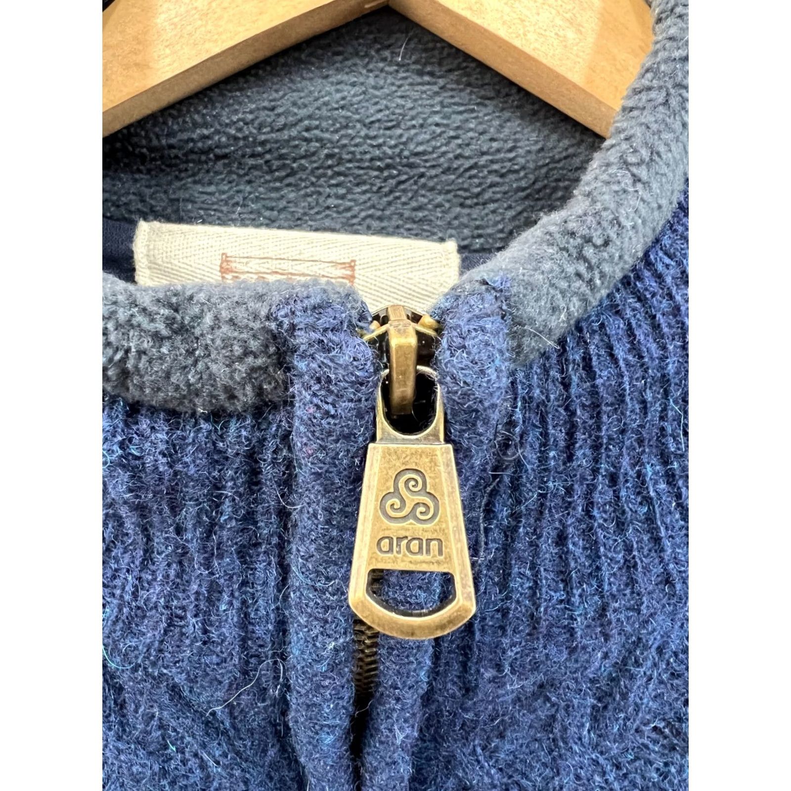 Market Aran Sweater Market 100% Pure Wool Zip Sweater Size S Men Wool Blue Pullover Knit Long Sleeve High Neck Vintage: No Size US S / EU 44-46 / 1 - 4 Thumbnail