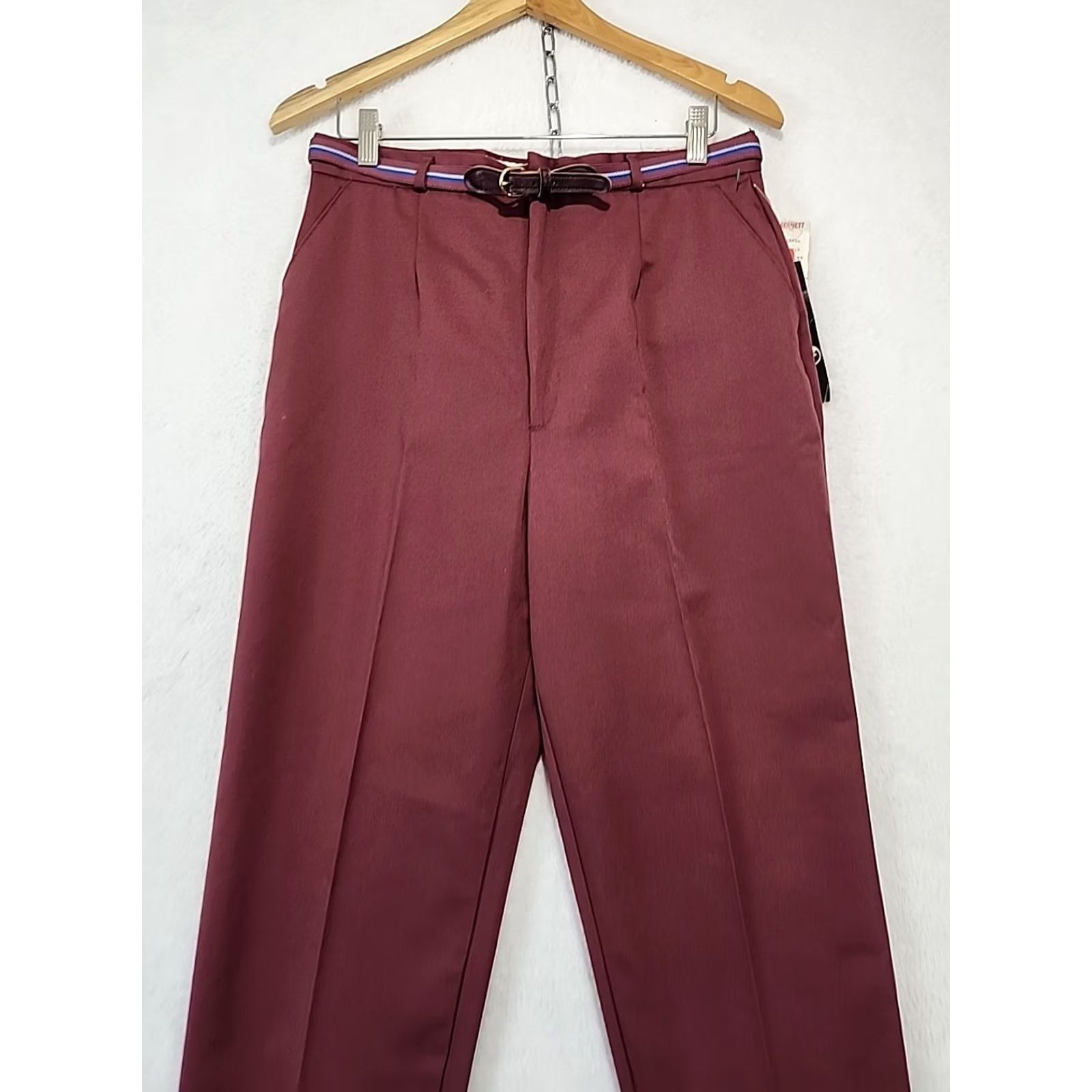 Vintage VINTAGE Lord Isaacs Belted Cranberry Womens High Rise Slacks 80s Dress Pants Straight Leg Size 16 Red Pockets Belted Button Zip Casual Mens Womens Size ONE SIZE - 2 Thumbnail