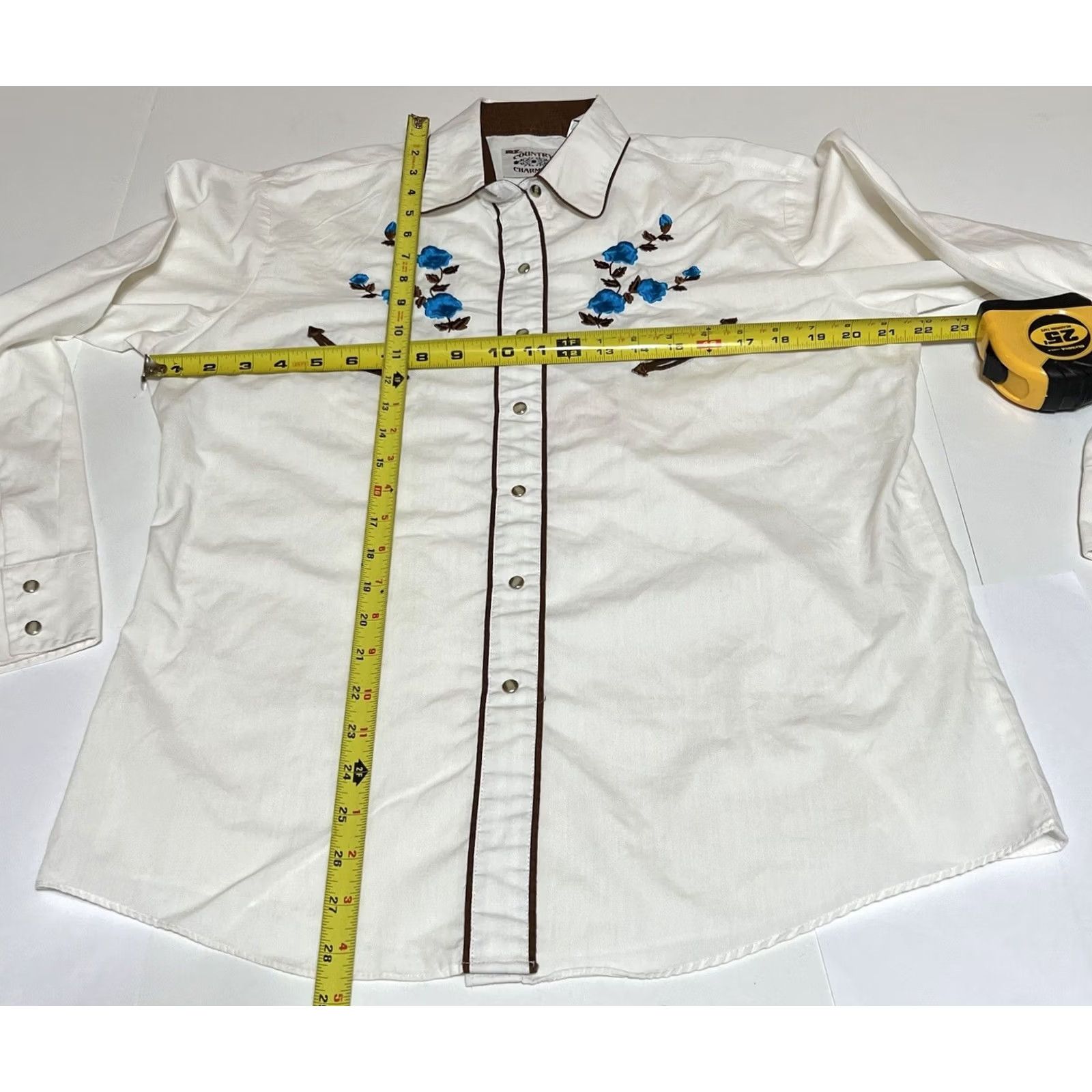 Vintage Ely Shirt Women's L White Flower Western Button-Up Pockets Rose Cowboy Embroidered Snap Tie Dye? Size L / US 10 / IT 46 - 4 Thumbnail