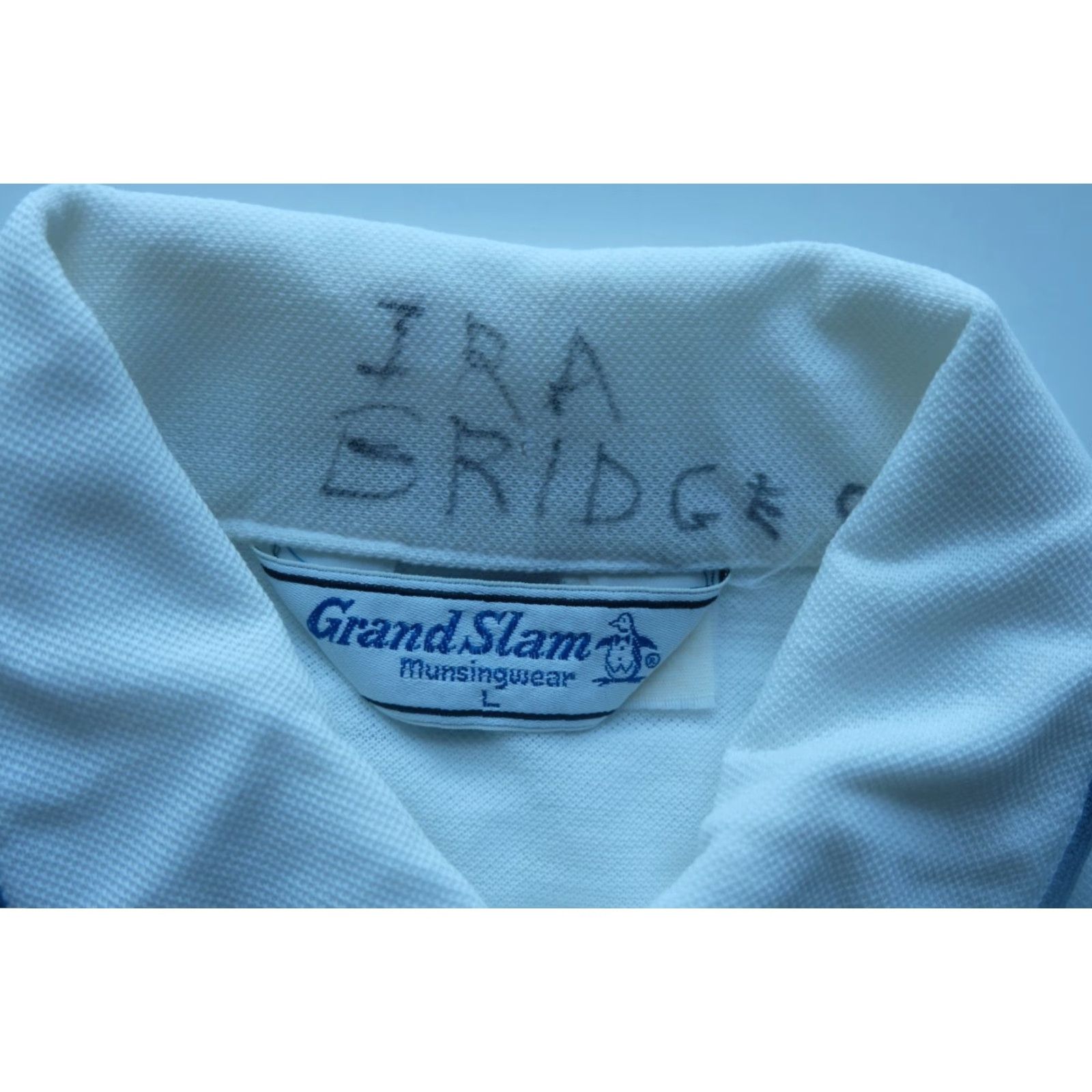 Vintage VINTAGE GRAND SLAM MUNSINGWEAR POLO Shirt MEN SZ L TENNIS SINGLE STITCH 3 BUTTON 70s 80s MADE USA White Cotton Embroidered Logo Size US L / EU 52-54 / 3 - 5 Thumbnail