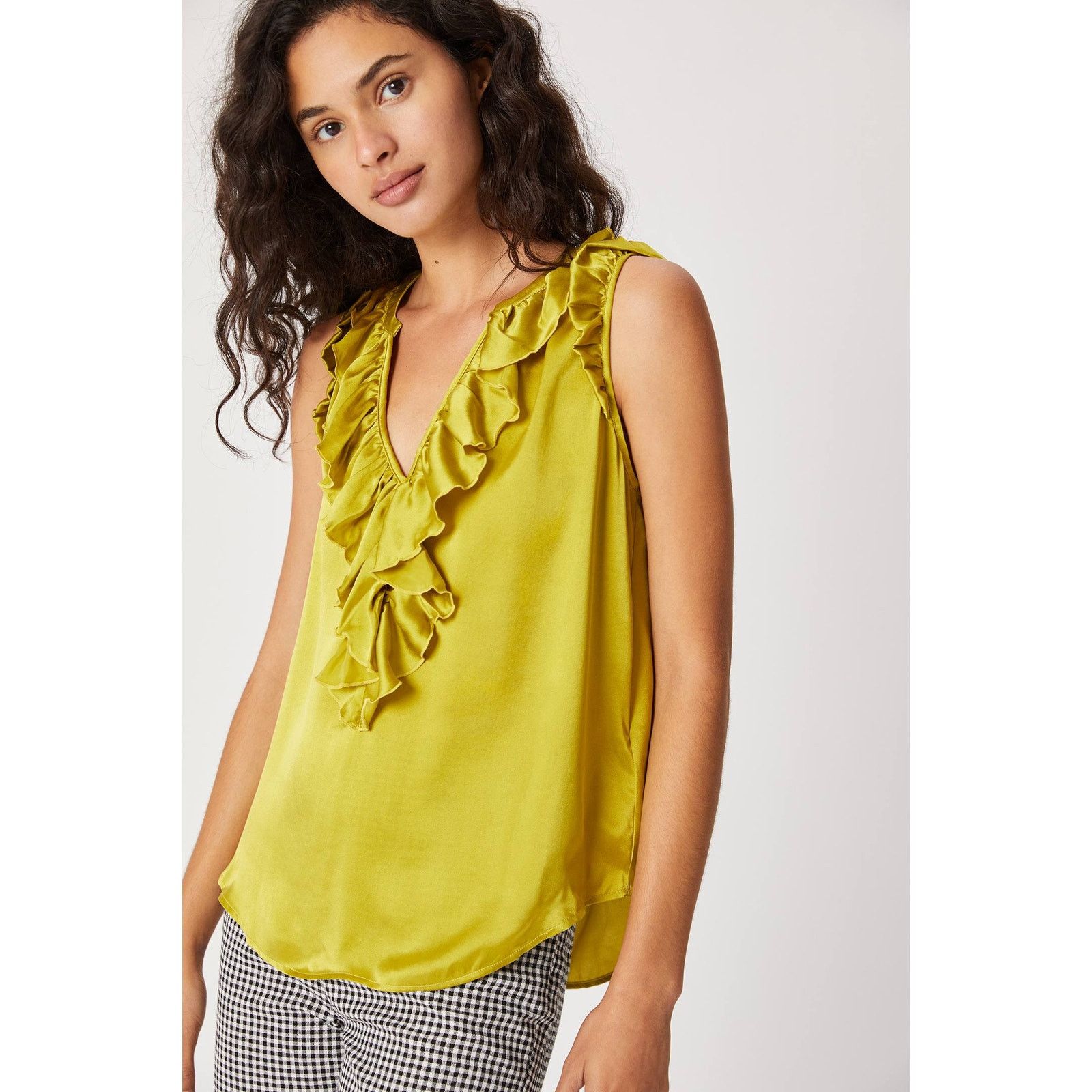 Anthropologie New Anthropologie Lavinia Silk Blouse Ruffled Chartreuse Size S / US 4 / IT 40 - 1 Thumbnail