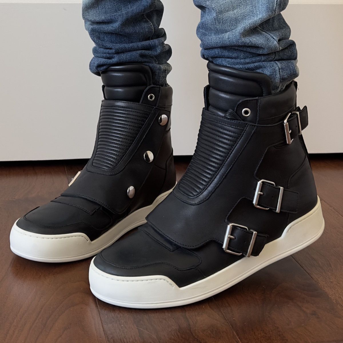 Balmain Balmain 2013 Black Leather Buckle High-Top Sneakers Size US 10 / EU 43 - 5 Thumbnail