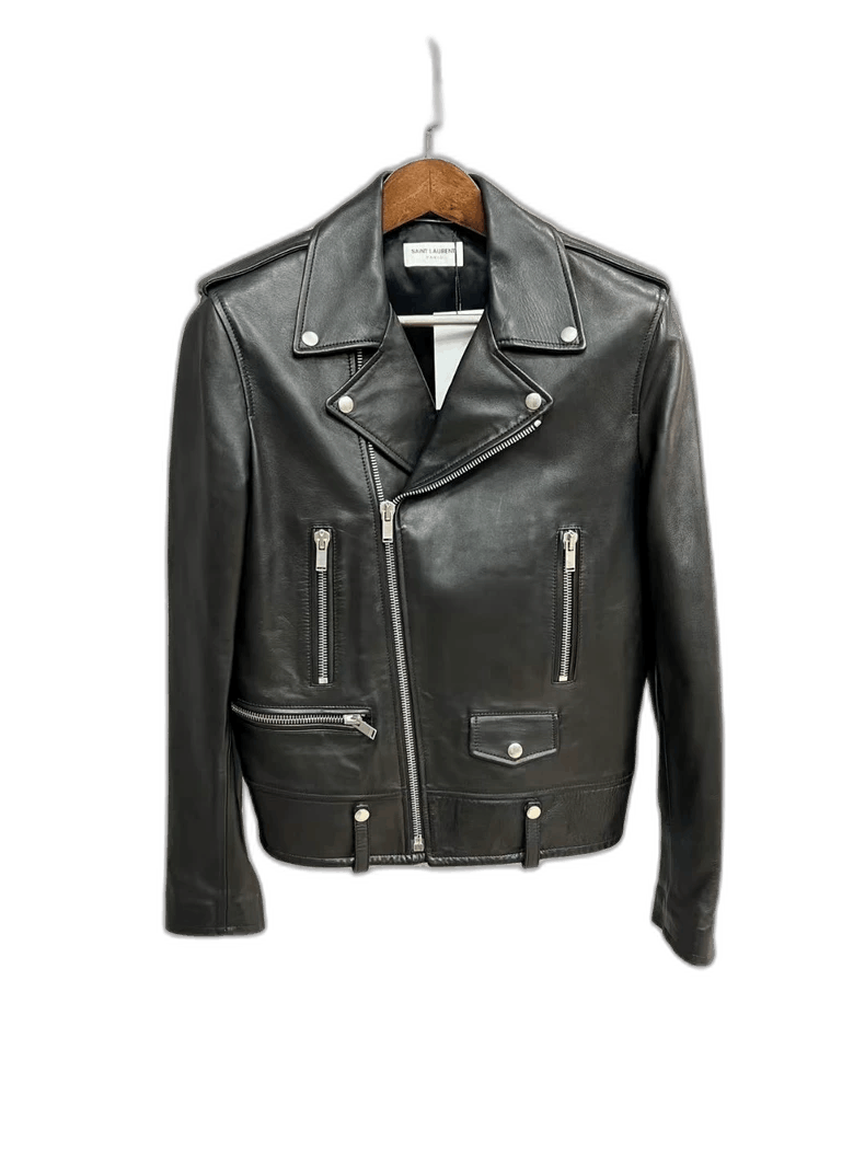 Saint Laurent Paris Black Leather Motorcycle Jacket with Zippers-2507 Size L / US 10 / IT 46 - 1 Thumbnail