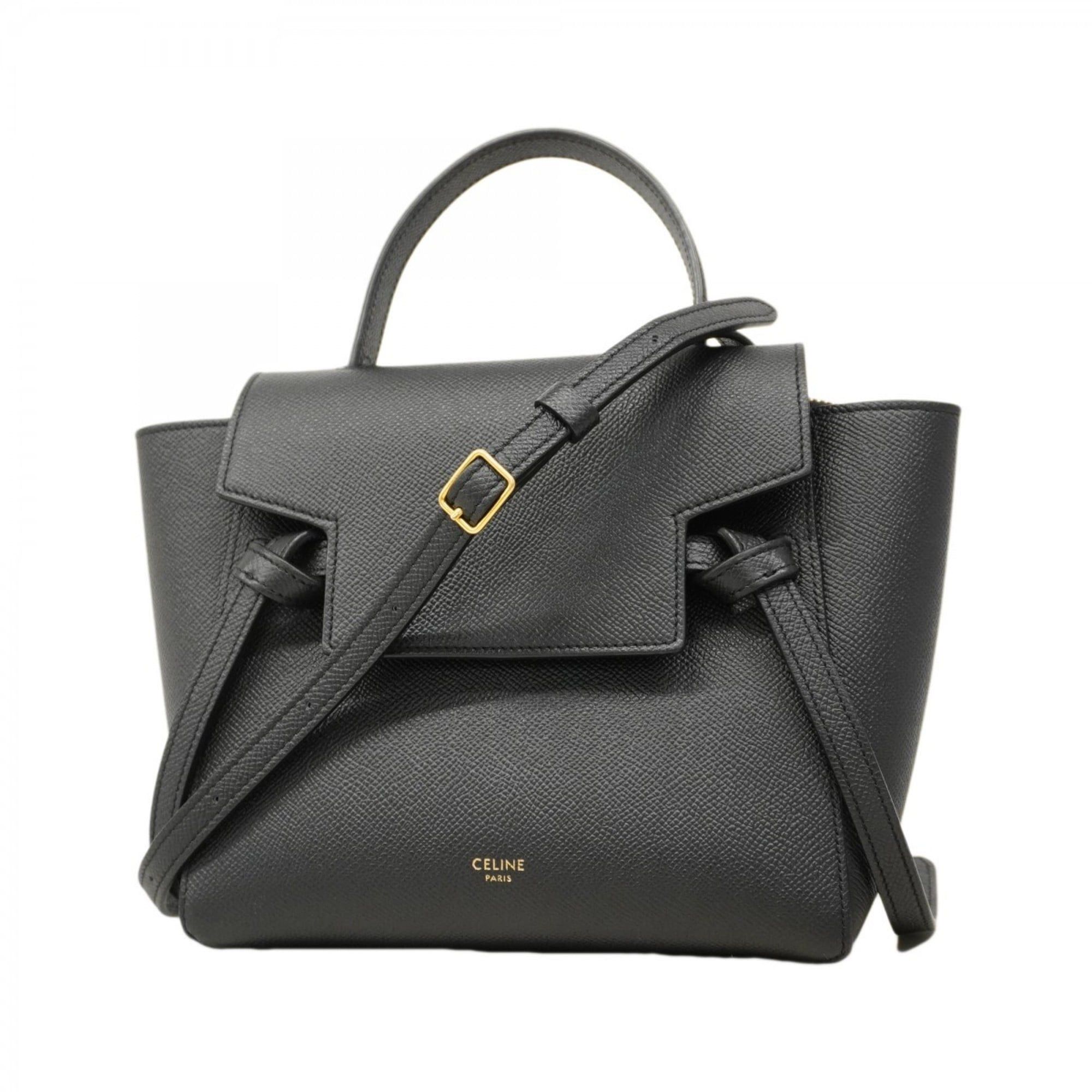 Celine Handbag Belt Bag Leather Black 2-Way For Women