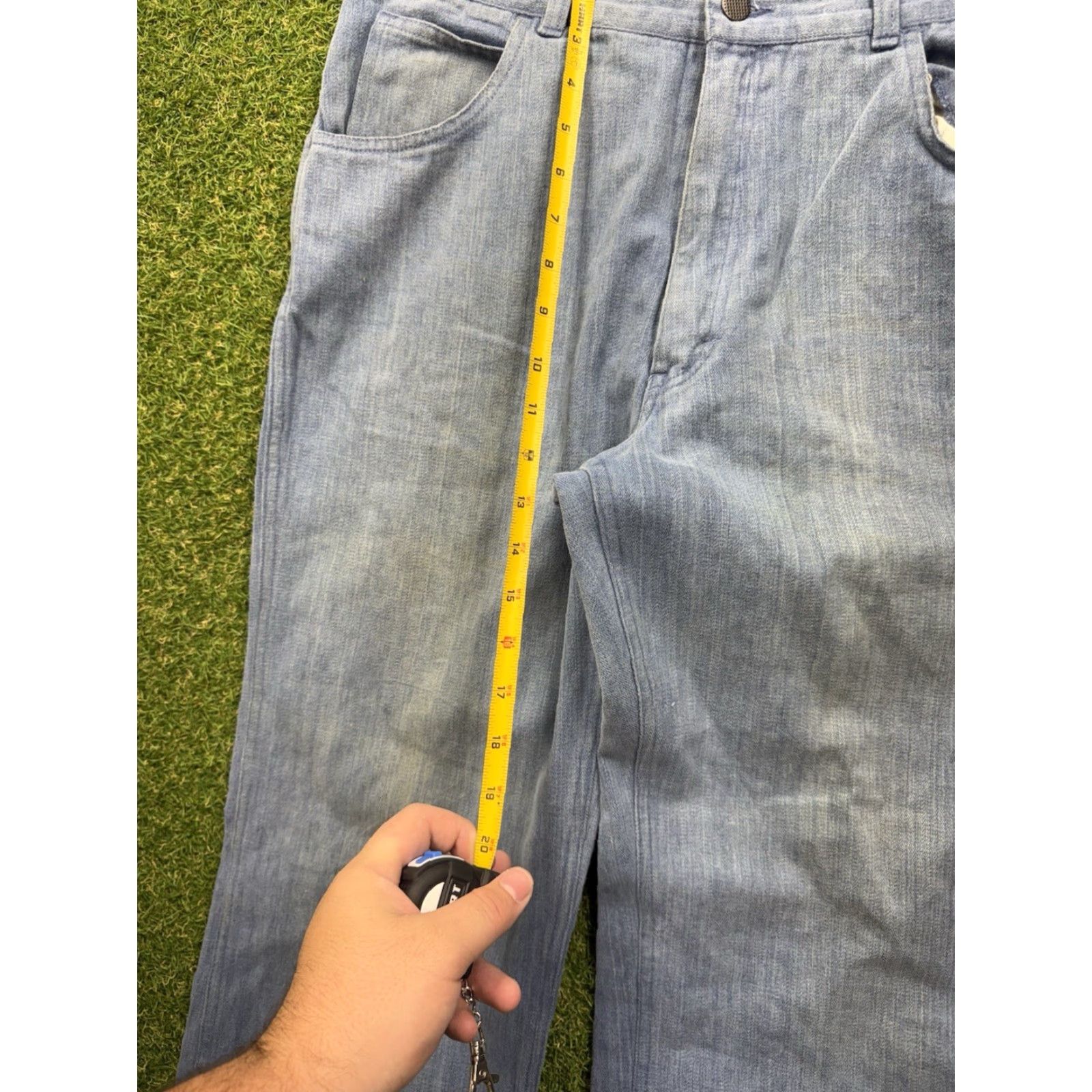 Bell Vintage 70s Jeans Mens 36 Pants Bell Bottoms Light Wash Distressed Workwear Denim Blue 1970s Mens Jeans 36 Distressed Bell Bottoms Jeans Size US 36 / EU 52 - 4 Thumbnail