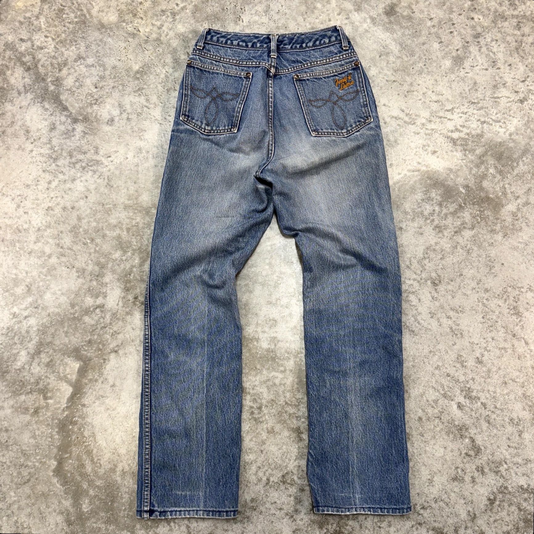 Tony Lama VINTAGE Tony Lama Jeans Womens 9 Blue Denim High Rise Western Cowboy USA 80s Distressed Embroidered Logo Pockets 32in Inseam Mens Women Girls Boys Size 30" / US 8 / IT 44 - 2 Thumbnail