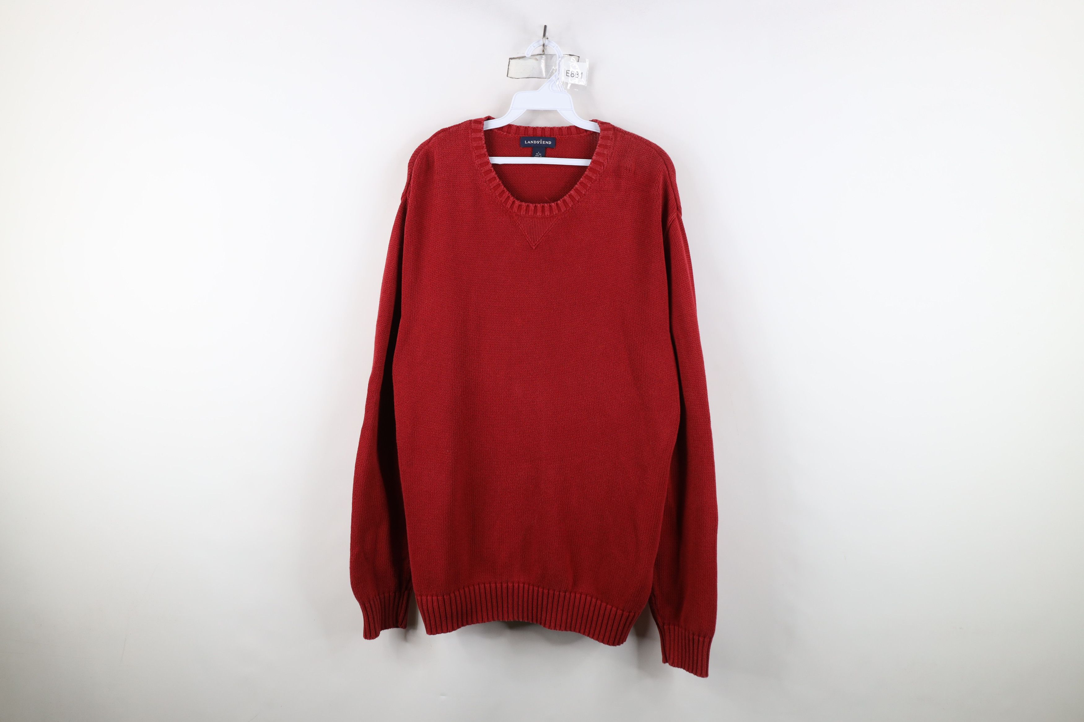 Lands' End Vintage 90s Lands End Blank Cotton Knit Crewneck Sweater Red Size US L / EU 52-54 / 3 - 1 Thumbnail