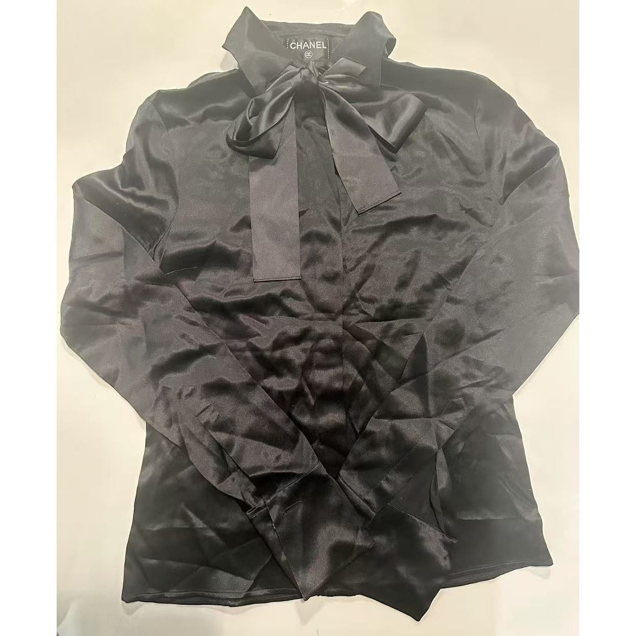 Chanel Chanel Womens Black Silk Bow Tie Collar Blouse Size 34 Size XXS / US 00 / IT 34 - 1 Thumbnail