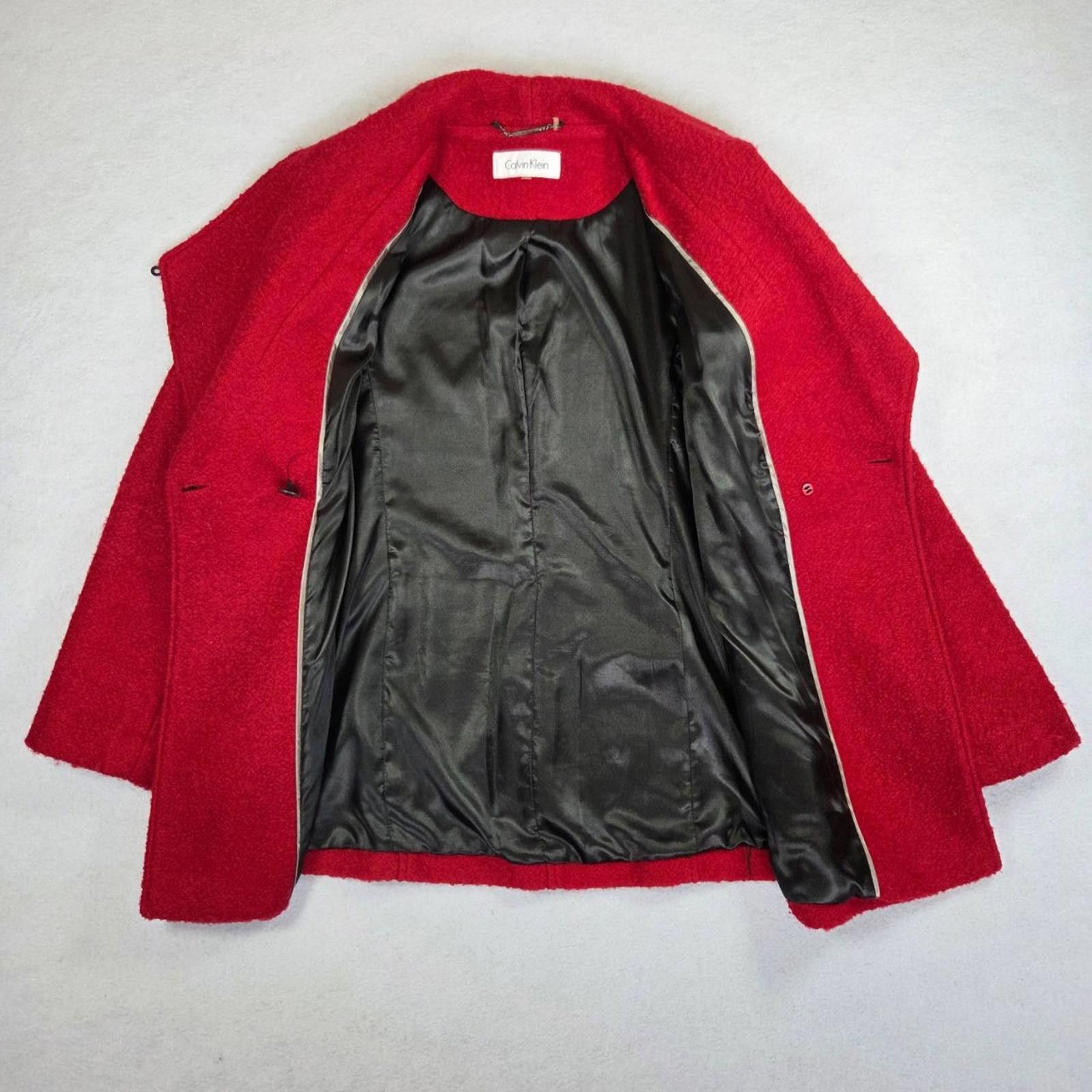 Calvin Klein Calvin Klein Womens Size 10 Red Asymmetric Button Coat Wool Size L / US 10 / IT 46 - 6 Thumbnail