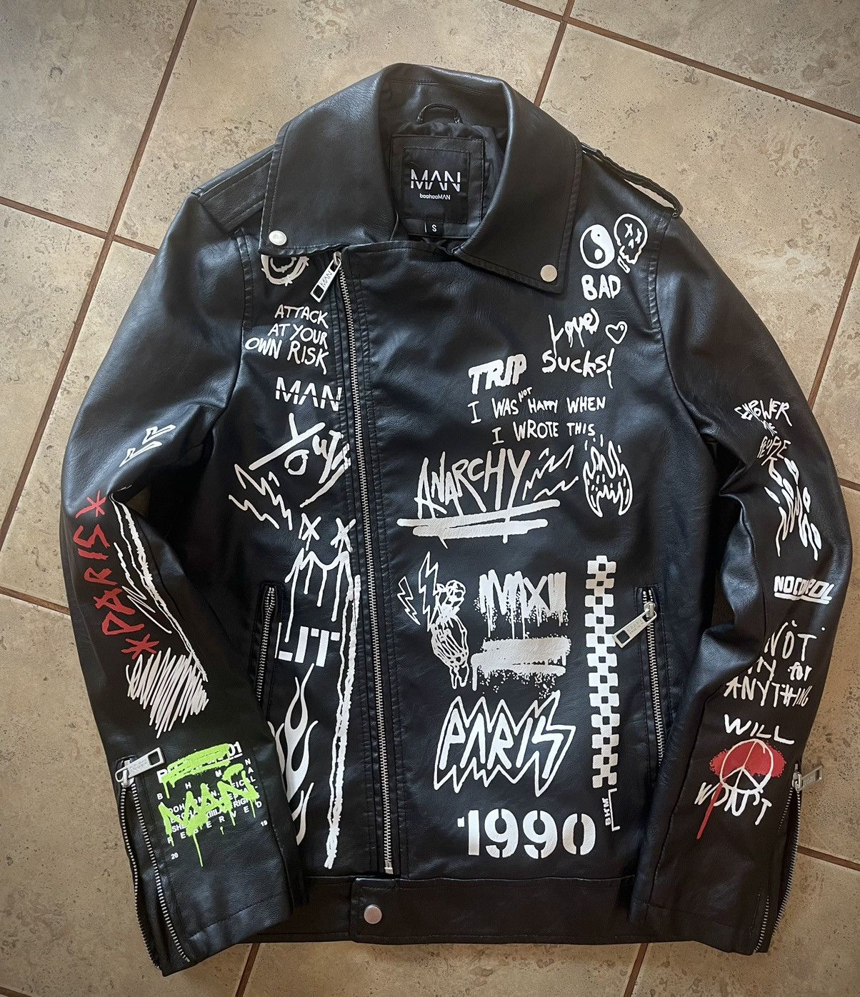 If Six Was Nine × Vintage Black Graffiti Leather Jacket Size US S / EU 44-46 / 1 - 2 Thumbnail