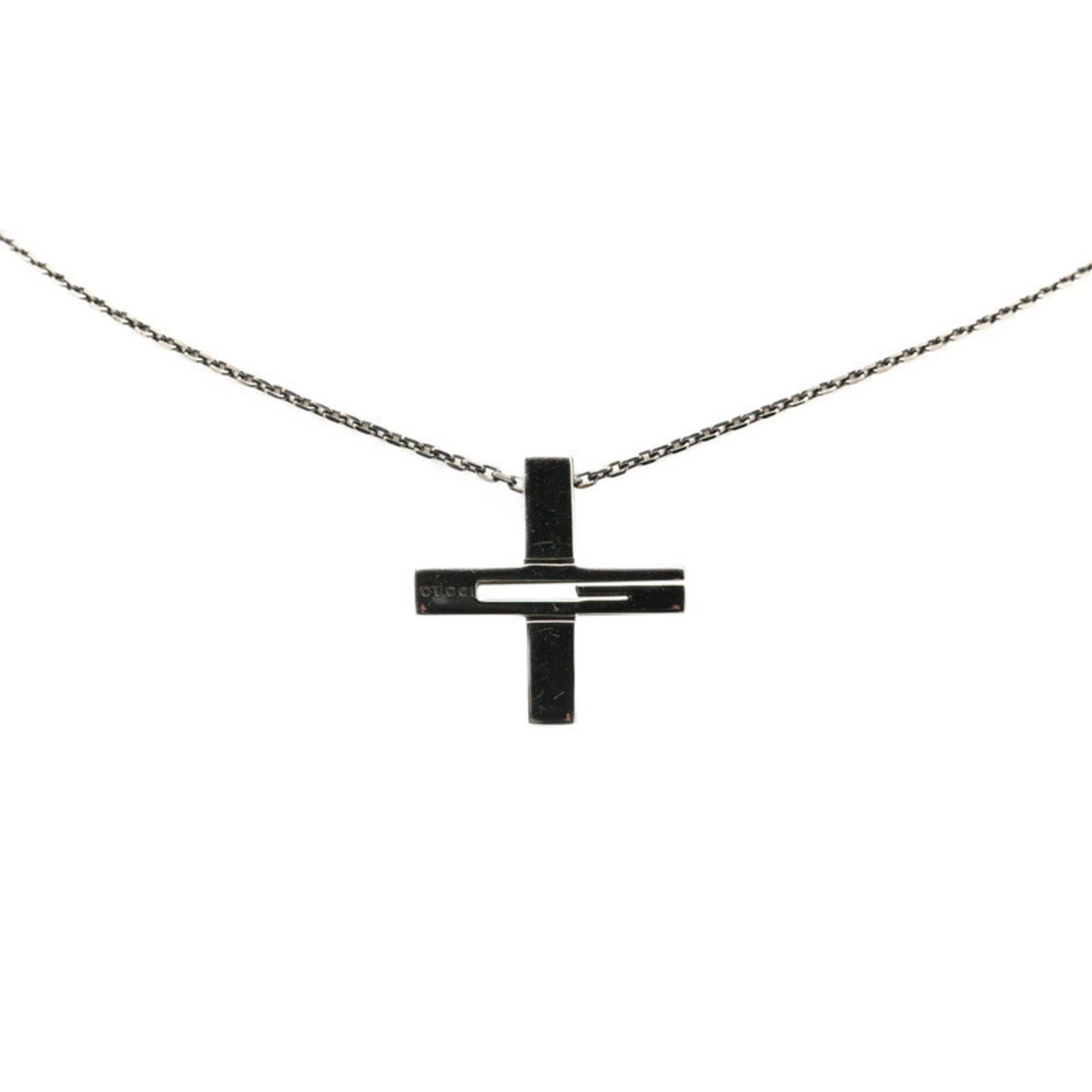 Gucci Cutout G Cross Pendant Necklace 228363 SV925 Silver Ruthenium Women's GUCCI
