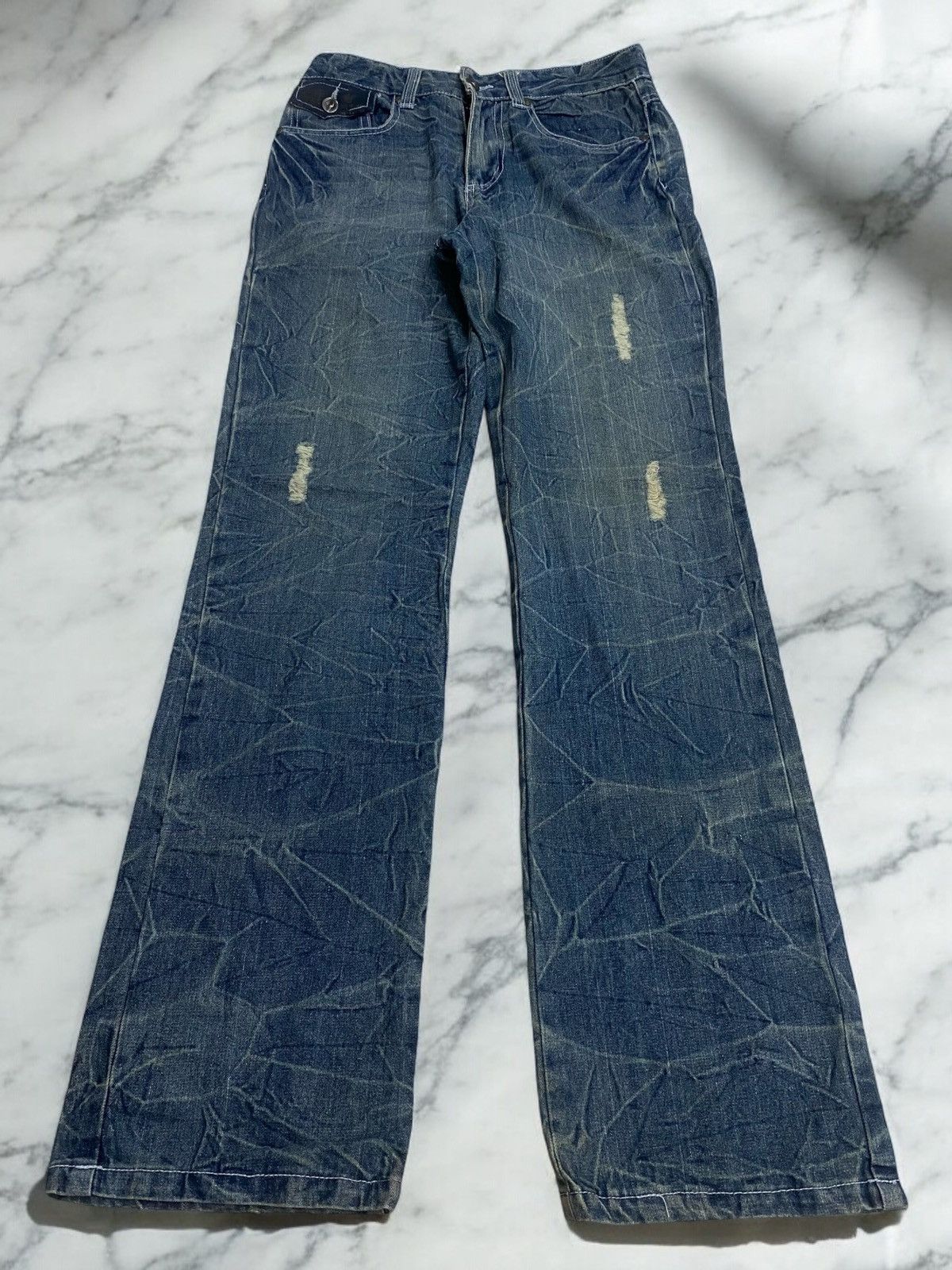 Japan Brand Distressed Denim Washed Mud Clawn Straight Cut