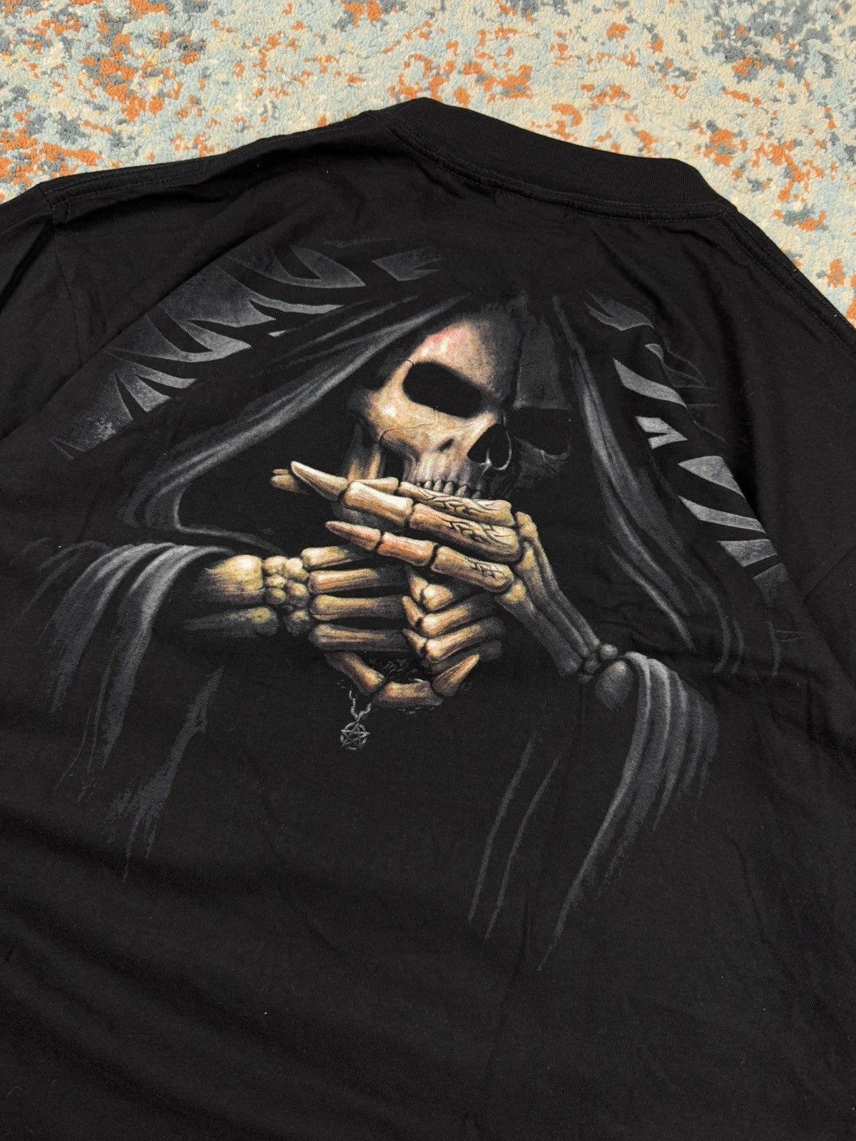 Vintage × West Coast Choppers Vintage 90s Spiral fuck you skull skeleton reaper tribal tee Size US XL / EU 56 / 4 - 6 Thumbnail