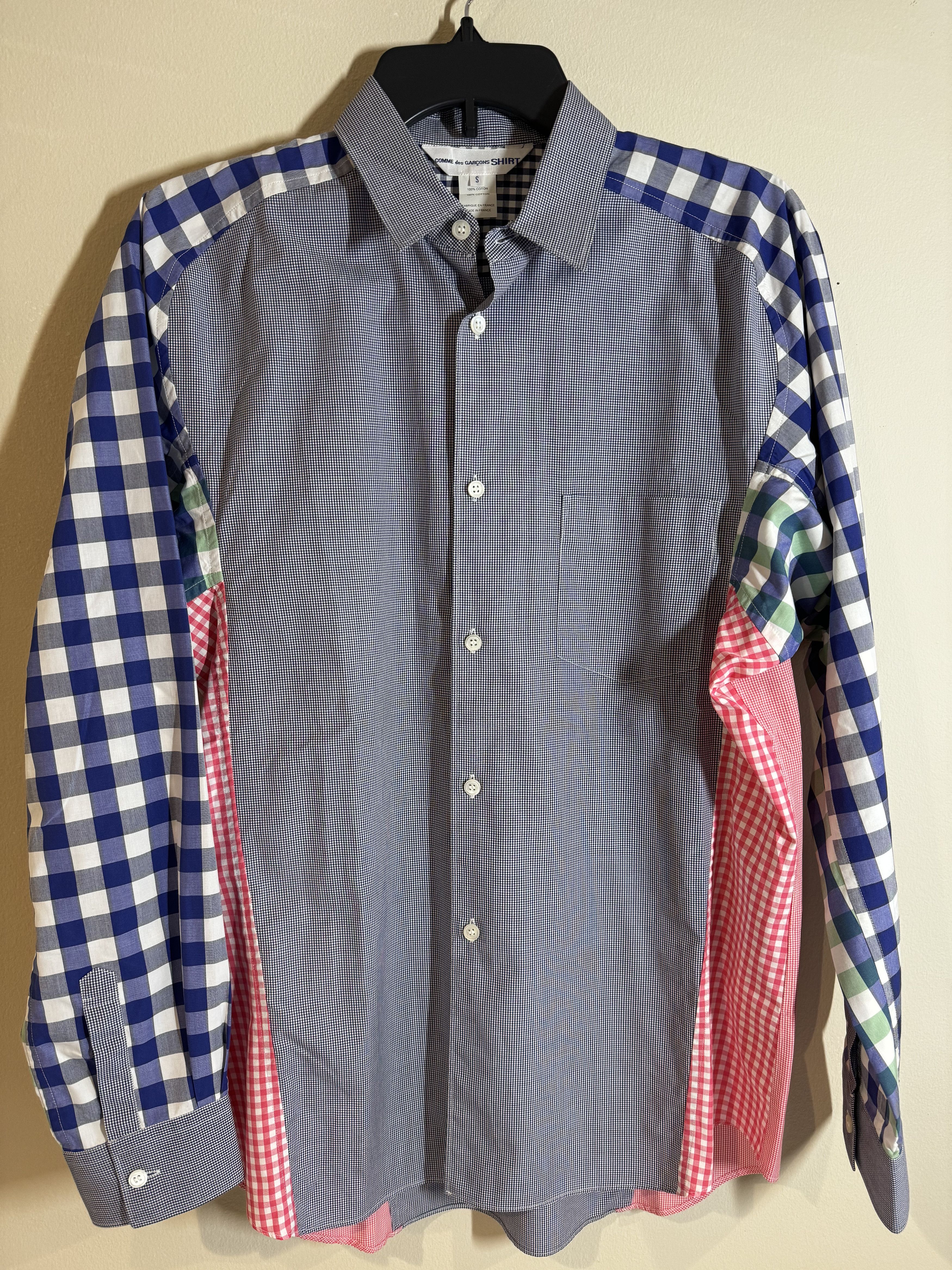 image of Comme Des Garcons Shirt in Blue w/ Red/Checkered Pattern, Men's (Size Small)
