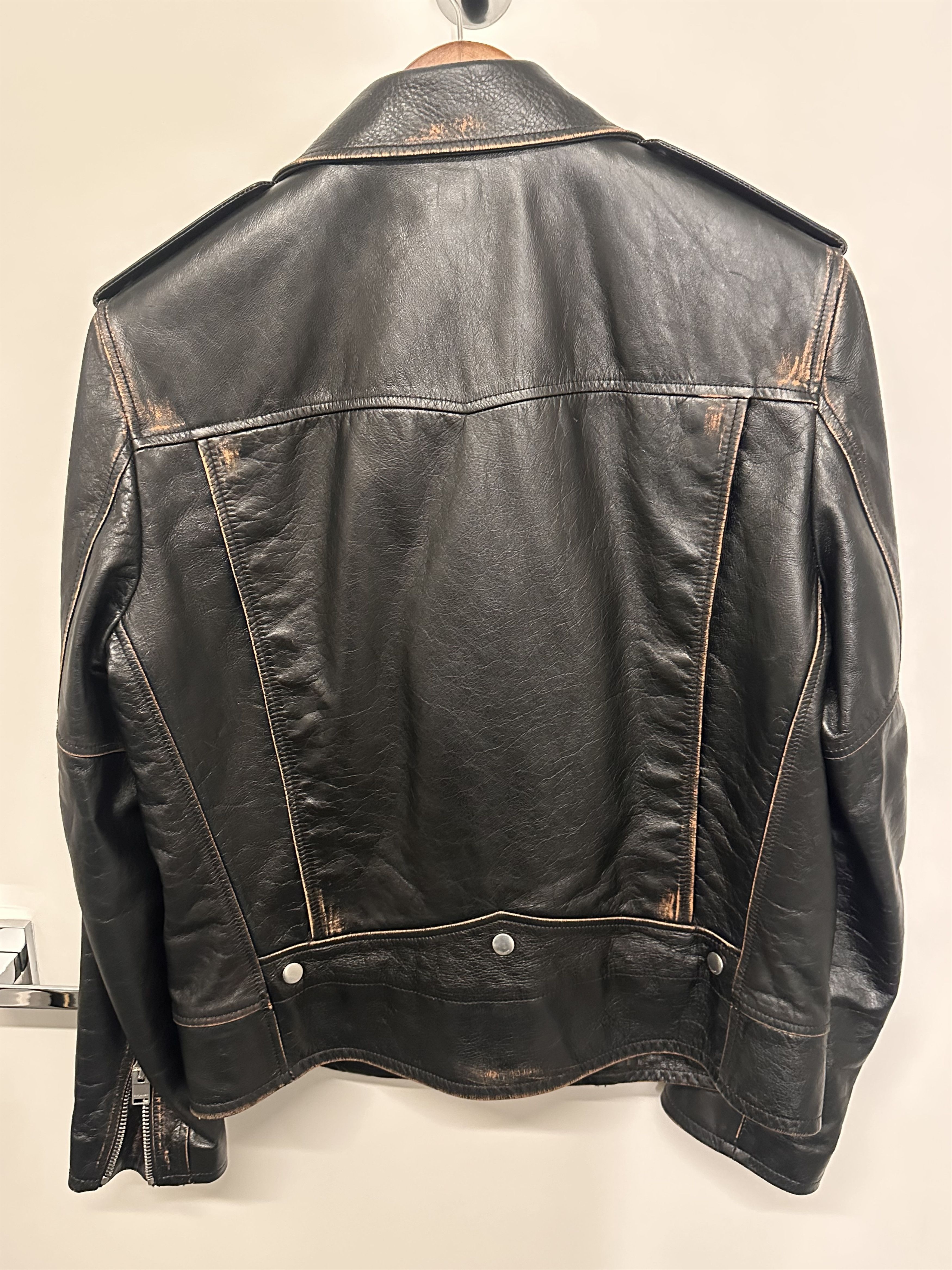 Yves Saint Laurent Saint Laurent Distressed Moto Jacket In Black Leather Size US L / EU 52-54 / 3 - 3 Thumbnail