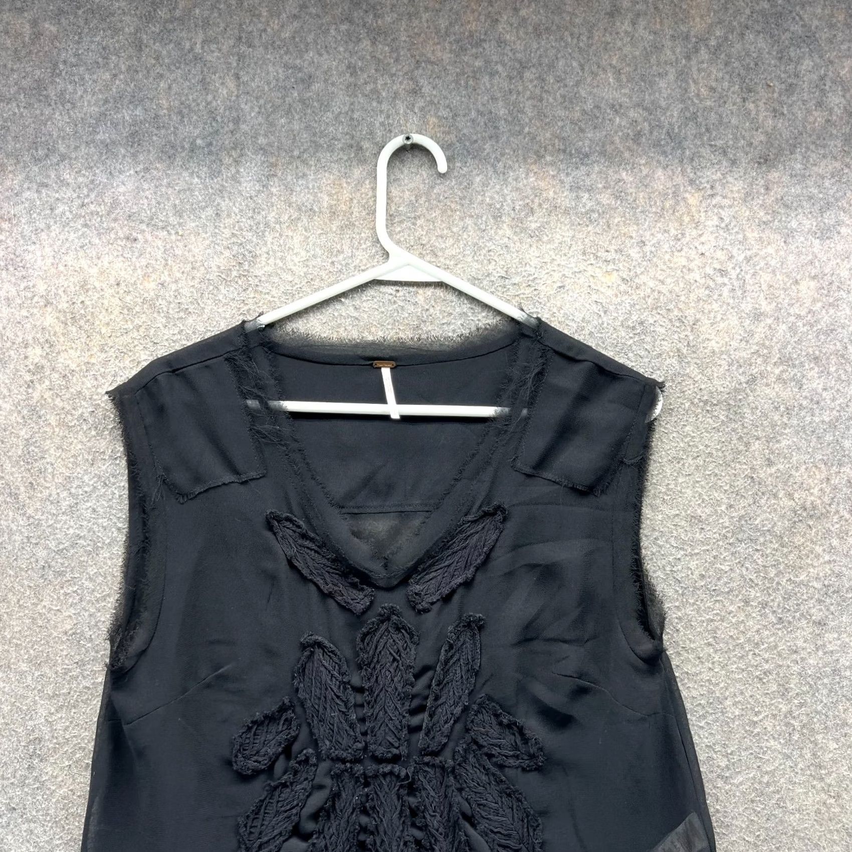 Free People Free People Tank Top Women Small Black Embroidered Fringe Sheer Boho Casual Breakout Summer Spring Basic Shirt Mens WomensGirls Size S / US 4 / IT 40 - 7 Thumbnail