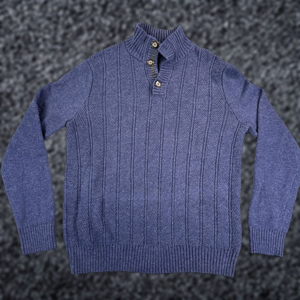 Banana Republic Banana Republic Sweater Mens Large Blue Henley Mock Neck Textured Knit Pullover Size US L / EU 52-54 / 3 - 1 Thumbnail