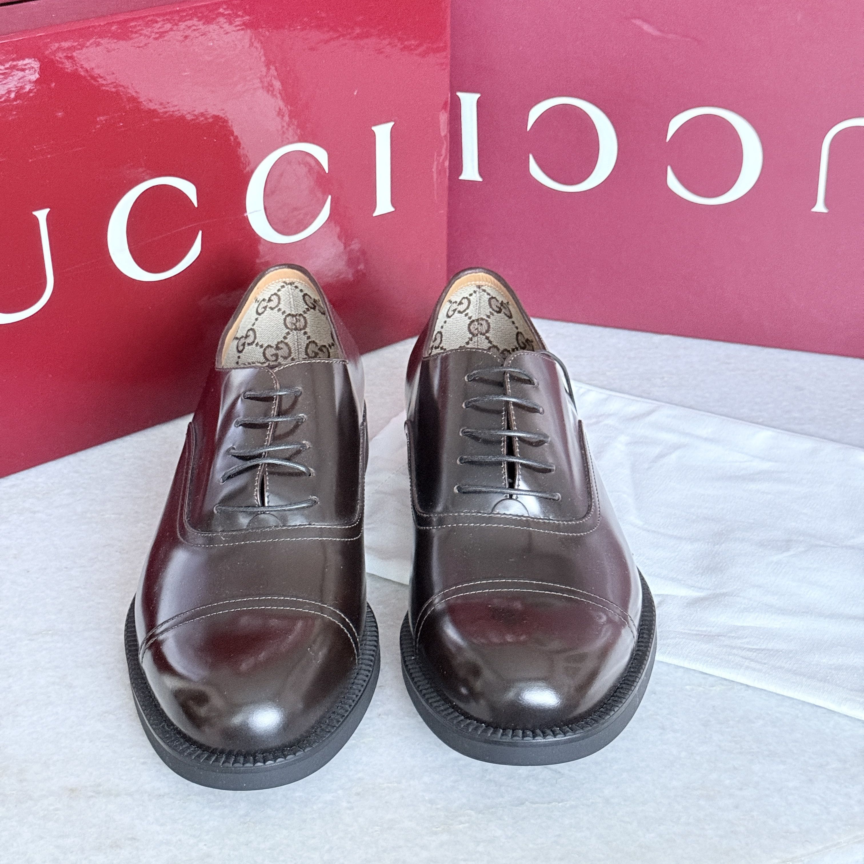 Gucci Gucci 812153 Mens Tempe Cap-Toe Brown Leather Oxford Shoes Size US 8.5 / EU 41-42 - 17 Thumbnail