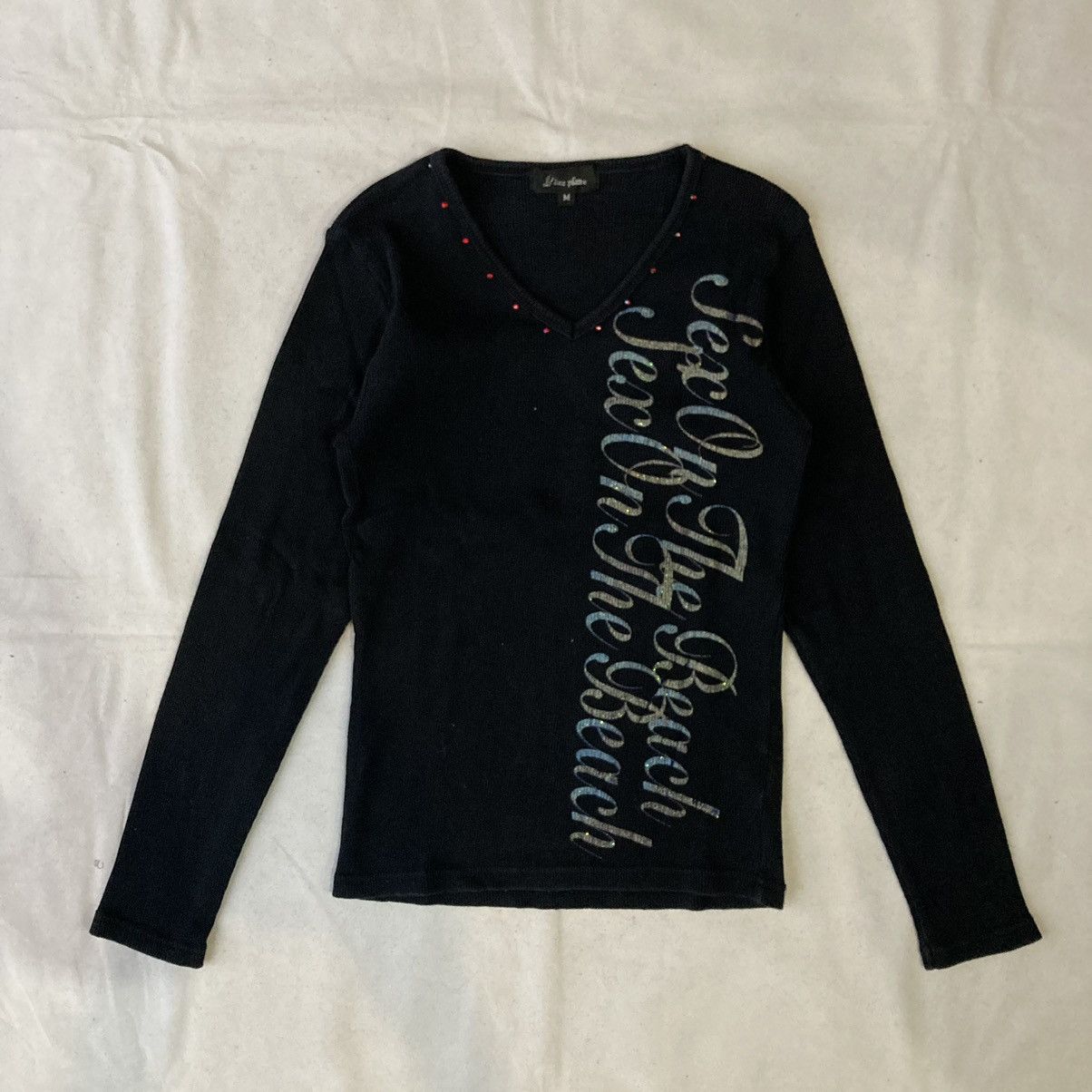 Japanese Brand × Vintage Place Plan Y2K Glam Rhinestone $EX On The Beach Ribbed Knit Size M / US 6-8 / IT 42-44 - 2 Thumbnail