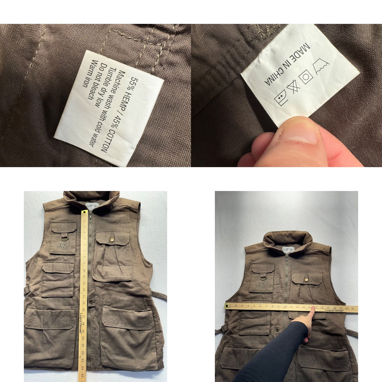 Vintage VINTAGE Nada Chair Acti Vest Mens Medium Brown Vest Hanf Cotton 55% Hemp 45% Cotton Outdoor Hunting Pockets Hood Straps Size US M / EU 48-50 / 2 - 9 Thumbnail