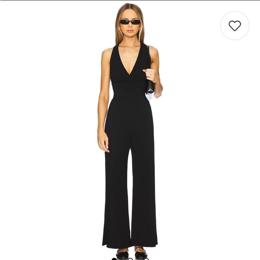 REVOLVE Bobi Black Revolve Black Cross Back Wide Leg Jumpsuit Size S Size 28" / US 6 / IT 42 - 1 Thumbnail