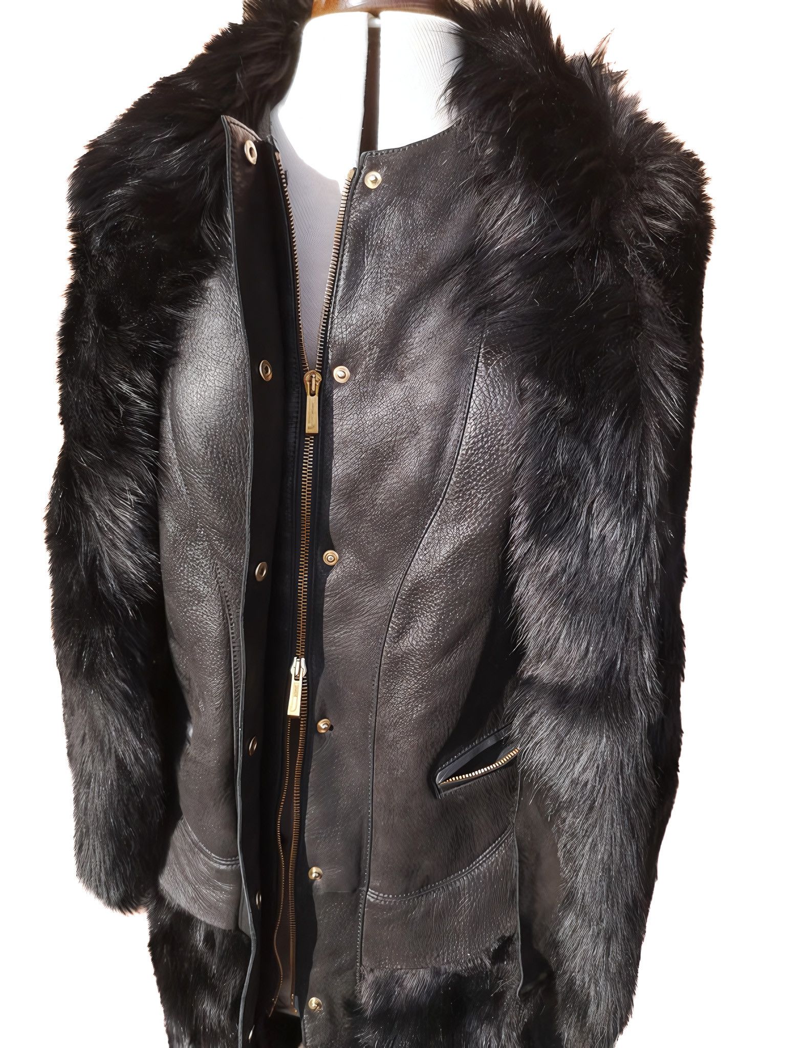 Roberto Cavalli RACCOON FUR LAMB LEATHER LONG COAT Size S / US 4 / IT 40 - 2 Thumbnail