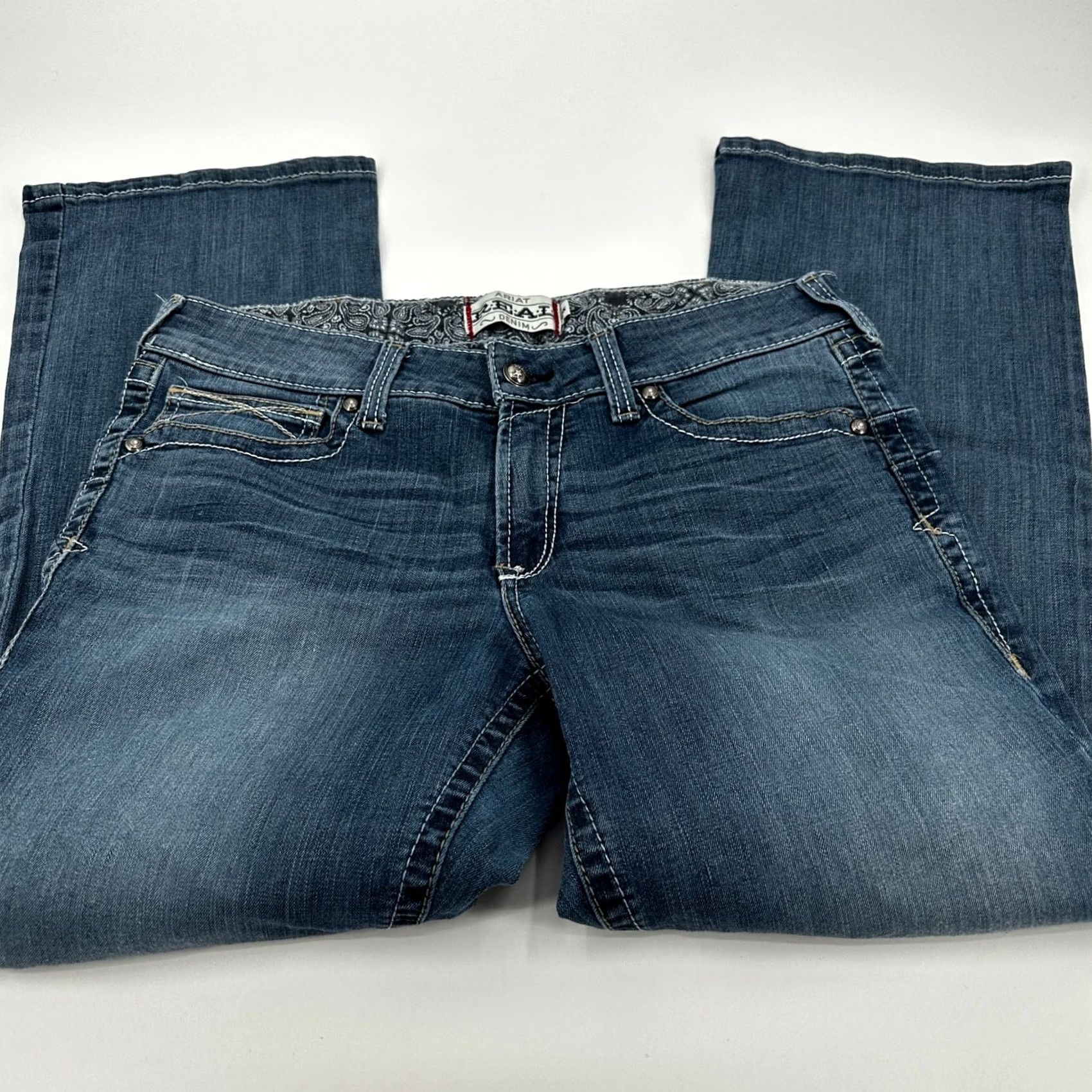 Ariat Ariat REAL Denim Jeans Bootcut Womens Dark Wash 33 30 Inseam Embroidered Pockets Stretch Vintage? No Size 24" / US 00 / IT 34 - 2 Thumbnail
