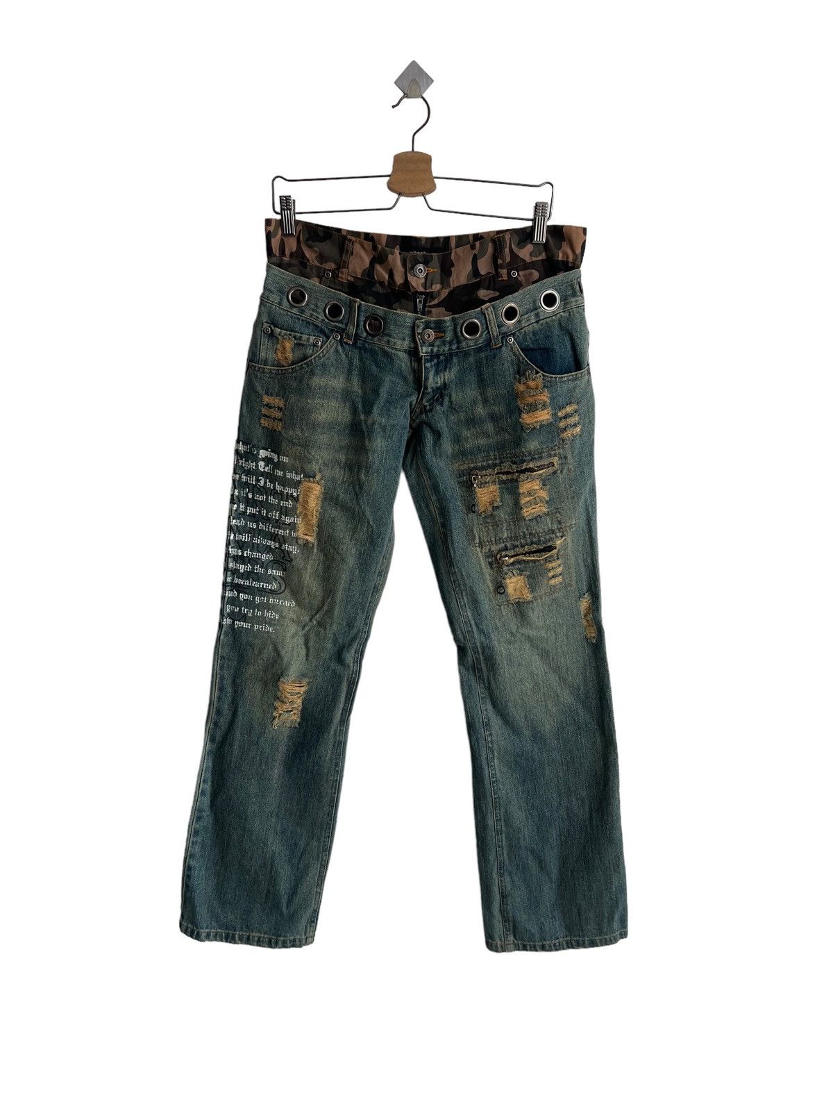 If Six Was Nine ITA "Anarchy Poems" Bullet Hole Double Waist Hybrid Denim Size US 32 / EU 48 - 5 Thumbnail