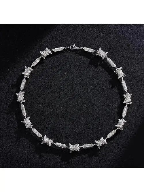 Jewelry Bling Crystal Barbed Wire Link Choker Necklace Size ONE SIZE - 1 Thumbnail