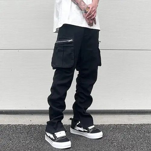 image of Designer Vintage Jeans With Pleats Baggy Harajuku Style Pockets Y2K in Black, Men's (Size 30)