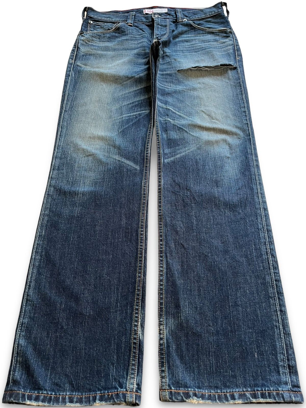 image of Distressed Denim x Levis Vintage 90's Levis 504 Blue Wash Distressed Loose Jeans, Men's (Size 34)