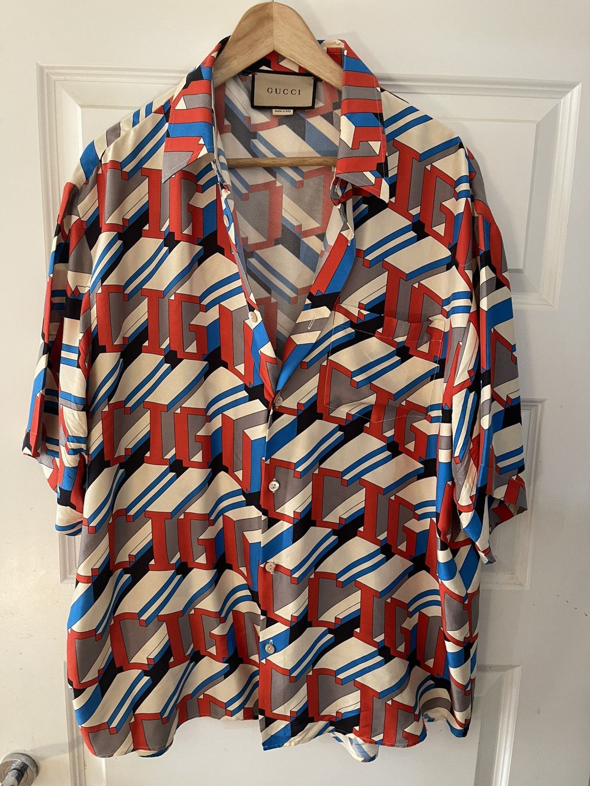 Gucci Brand-Pattern Relaxed-Fit Silk Shirt Size US XL / EU 56 / 4 - 1 Thumbnail
