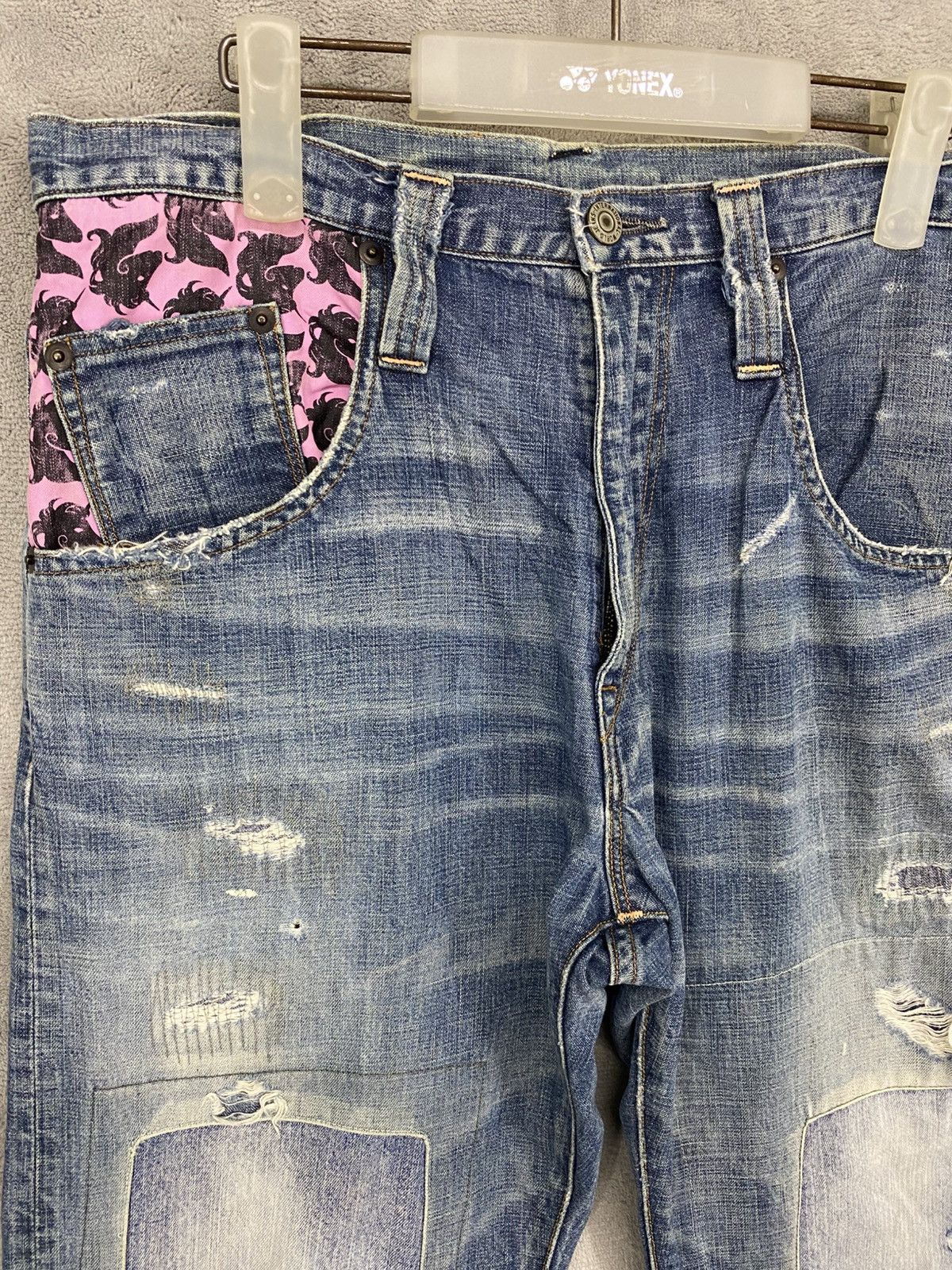 If Six Was Nine RIPPED🔥RNA SLANG DISTRESSED DENIM UNDERCOVER DESIGN JEANS Size US 32 / EU 48 - 3 Thumbnail