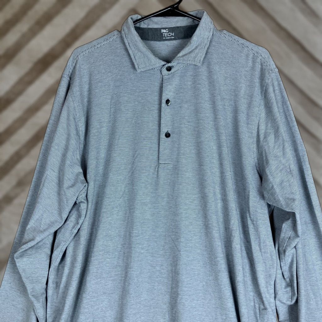Vintage F & G Tech Mens Shirt Gray White Striped Collared Long Sleeve Henley Stretch XL Shirt Mens Gray White Striped Henley XL Size US XL / EU 56 / 4 - 1 Thumbnail