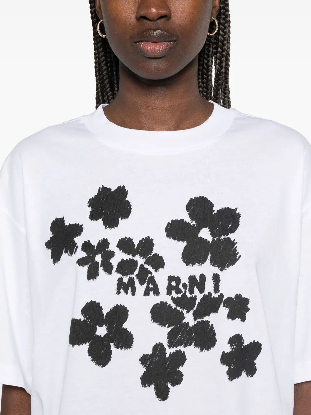 Marni o1w1db10426 Floral-Print T-Shirt in White Size L / US 10 / IT 46 - 3 Thumbnail