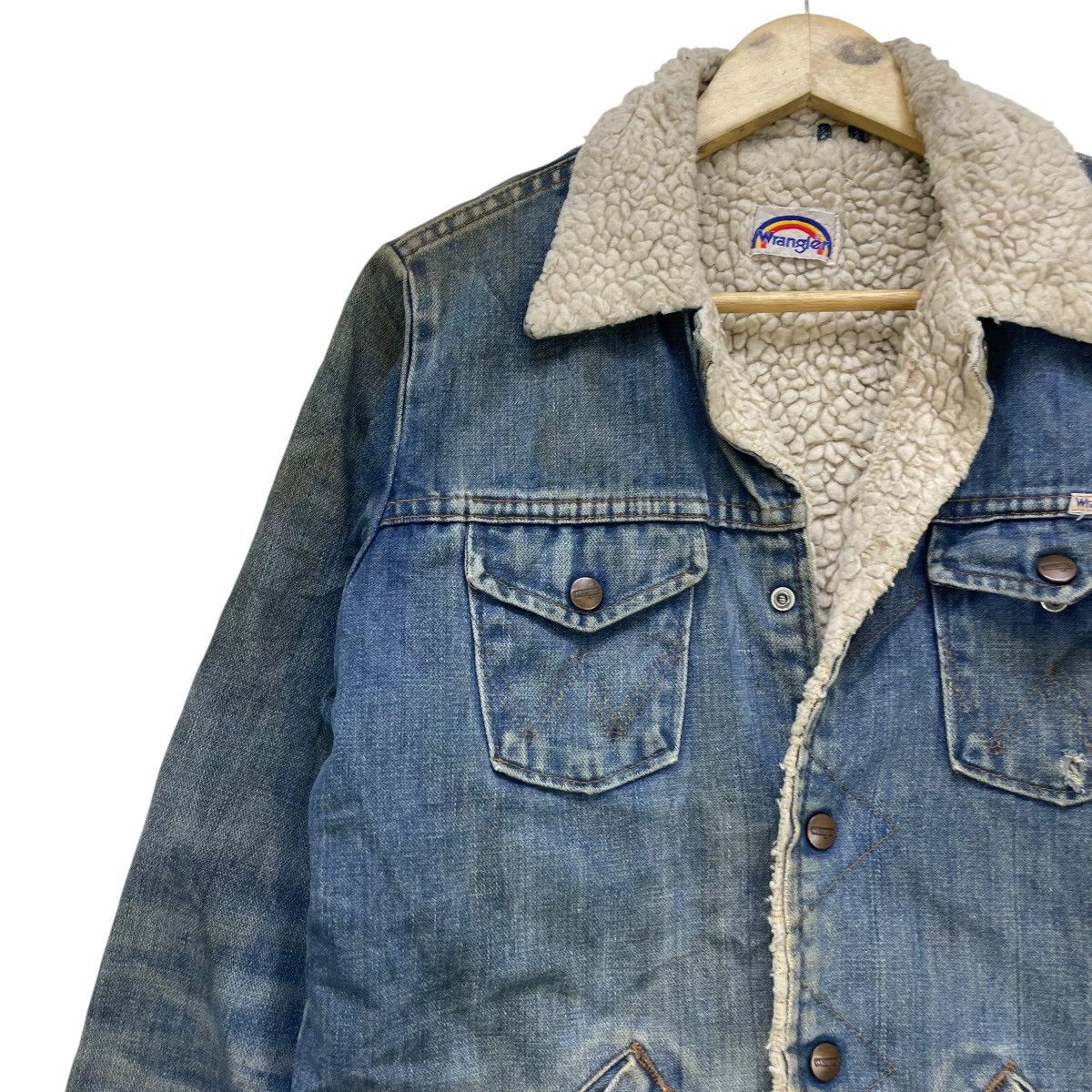 Indigo 🗣️Vintage Distressed Wrangler Shearling Denim Warm Jacket Size M / US 6-8 / IT 42-44 - 4 Thumbnail