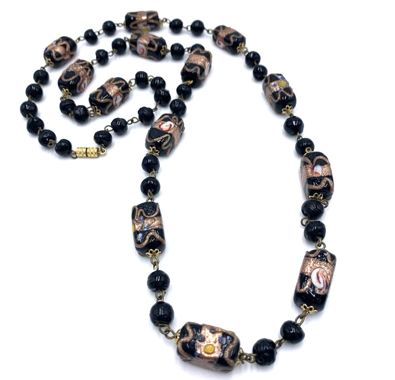 Other Venetian Murano Black Glass Wedding Cake Beads Necklace Size ONE SIZE - 1 Thumbnail