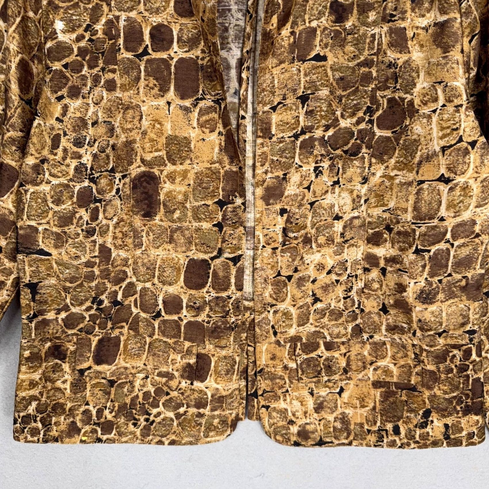 Vintage Chicos Jacket Womens 1 Brown Silk Animal Print Collared Lightweight Short Open Size M / US 6-8 / IT 42-44 - 3 Thumbnail