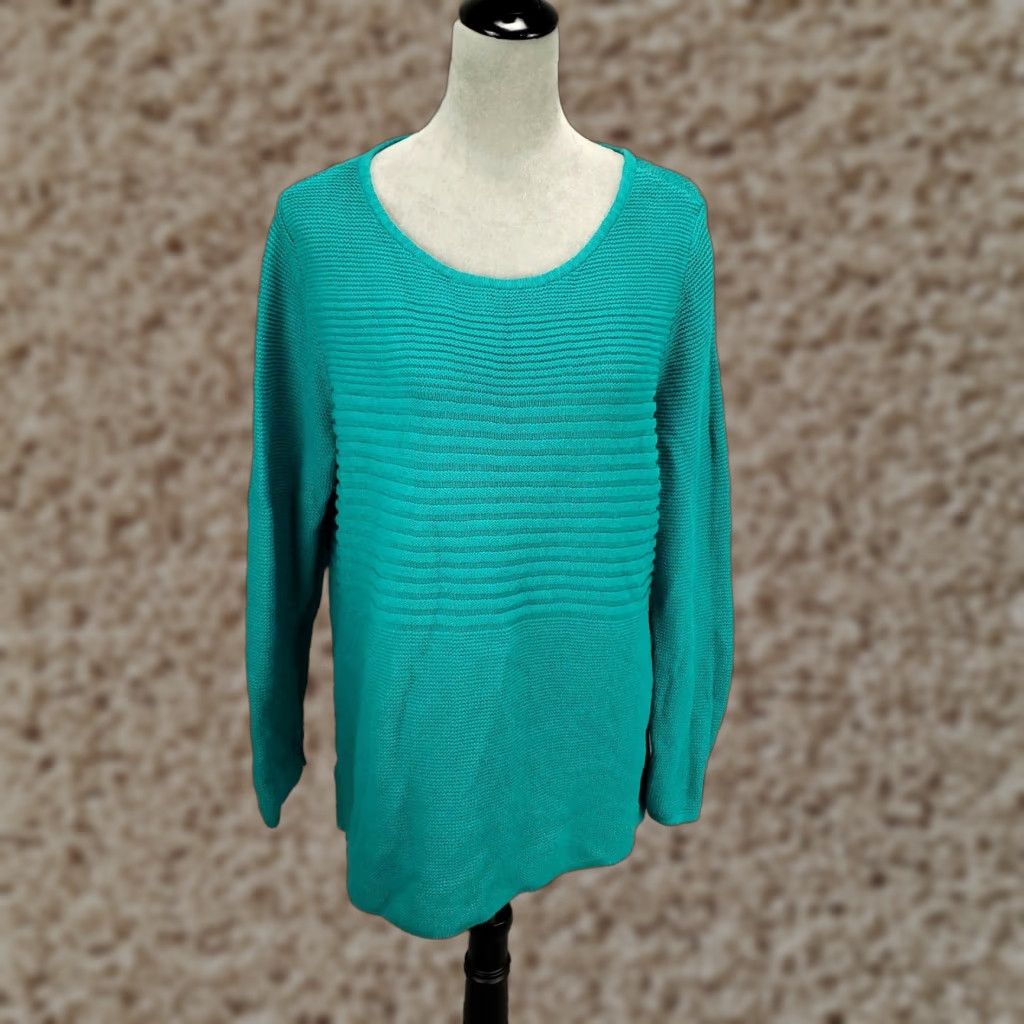 Talbots Talbots Womens 1X Teal Blue Groove Knit Texture Long Sleeve Pullover Sweater Size XL / US 12-14 / IT 48-50 - 1 Thumbnail